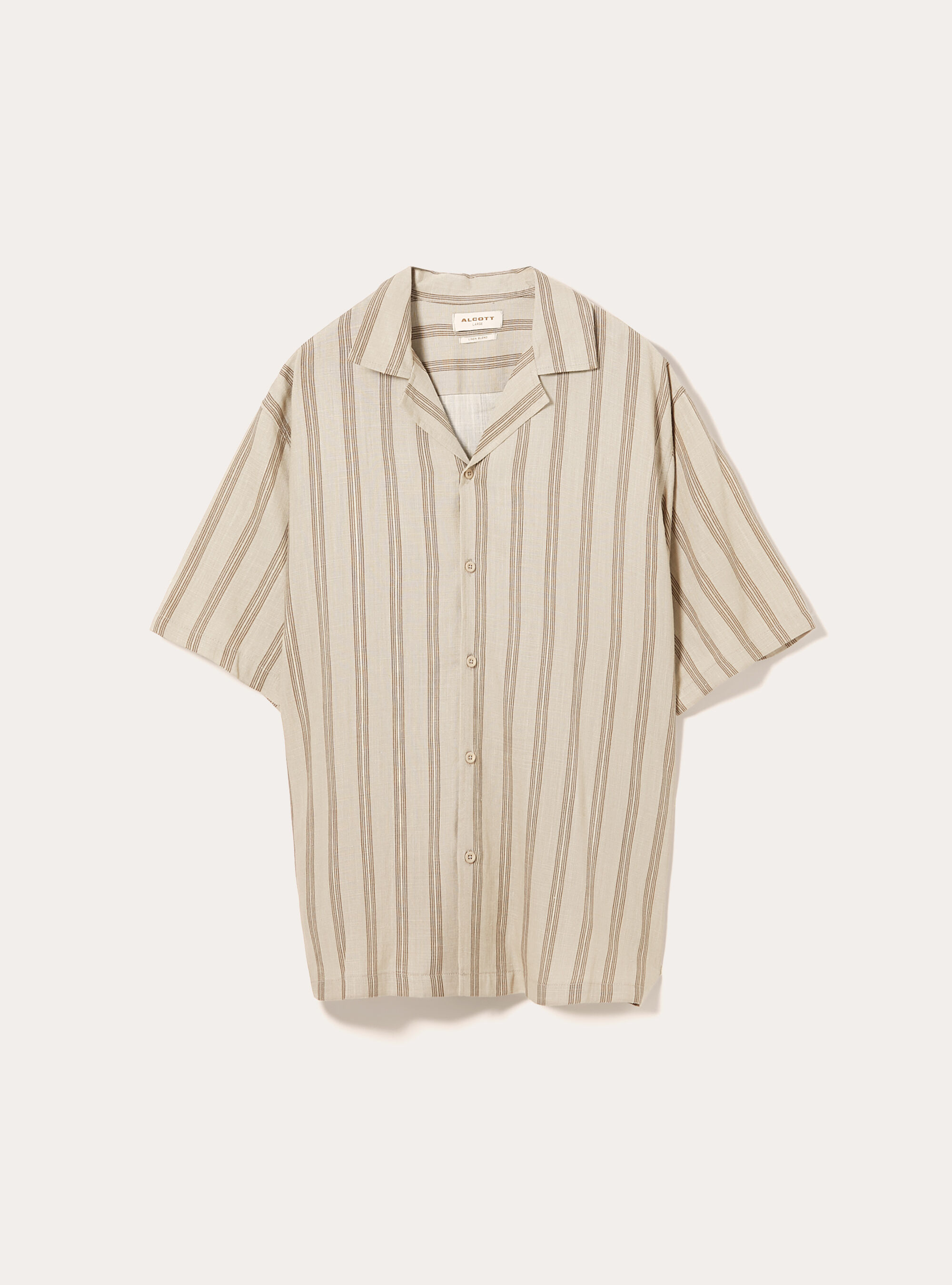 Short-sleeved striped linen shirt, BG2 BEIGE MEDIUM