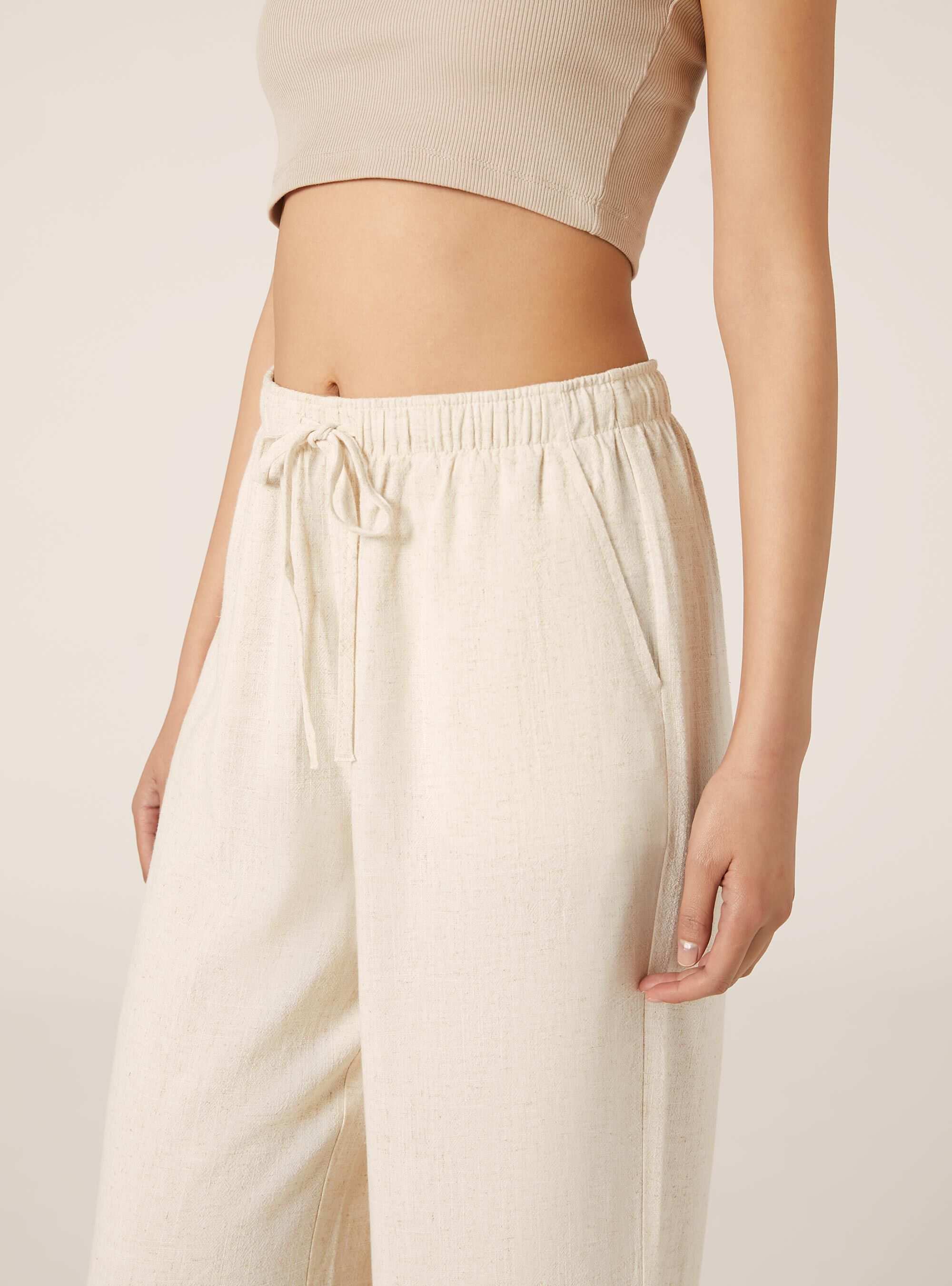 Pantal&oacute;n palazzo en mezcla de lino, MBG3 BEIGE MEL LIGHT