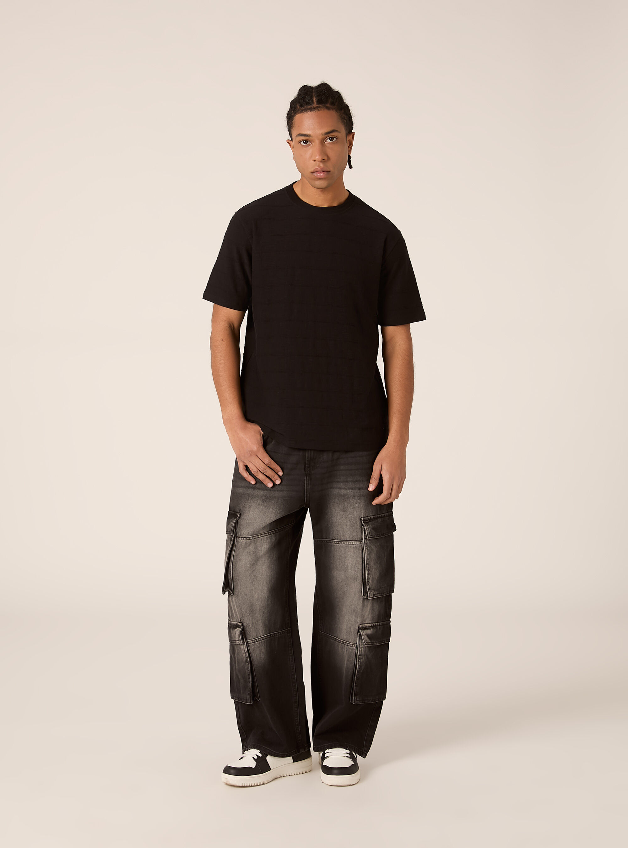 T-shirt &agrave; manches courtes textur&eacute;, BK1 BLACK