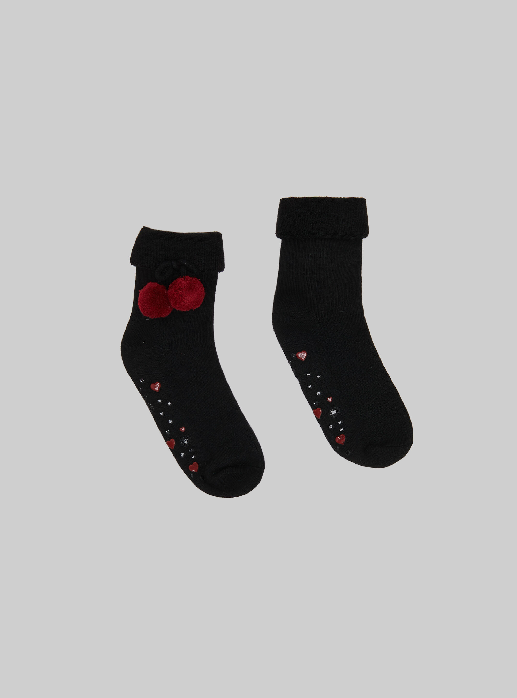 Calcetines antideslizantes con pompones, BK1 BLACK