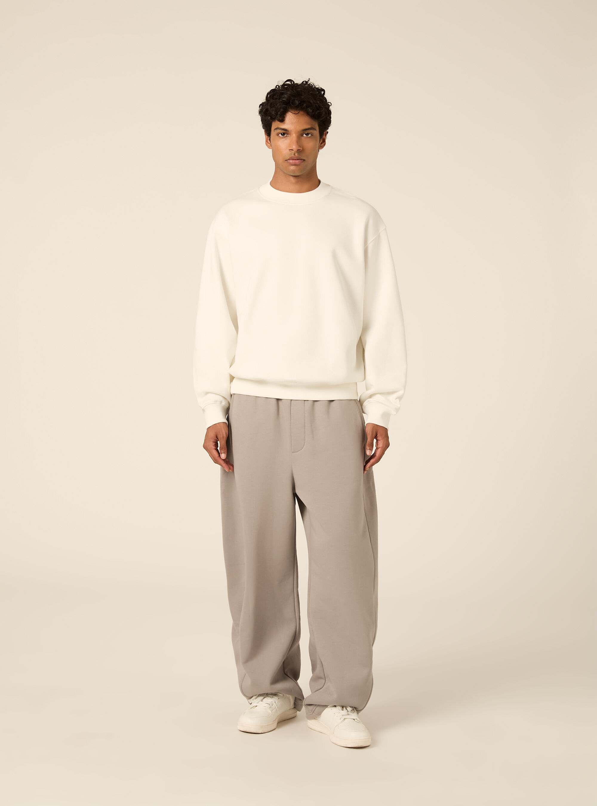 Sweat col rond basique coupe boxy, WH2 WHITE