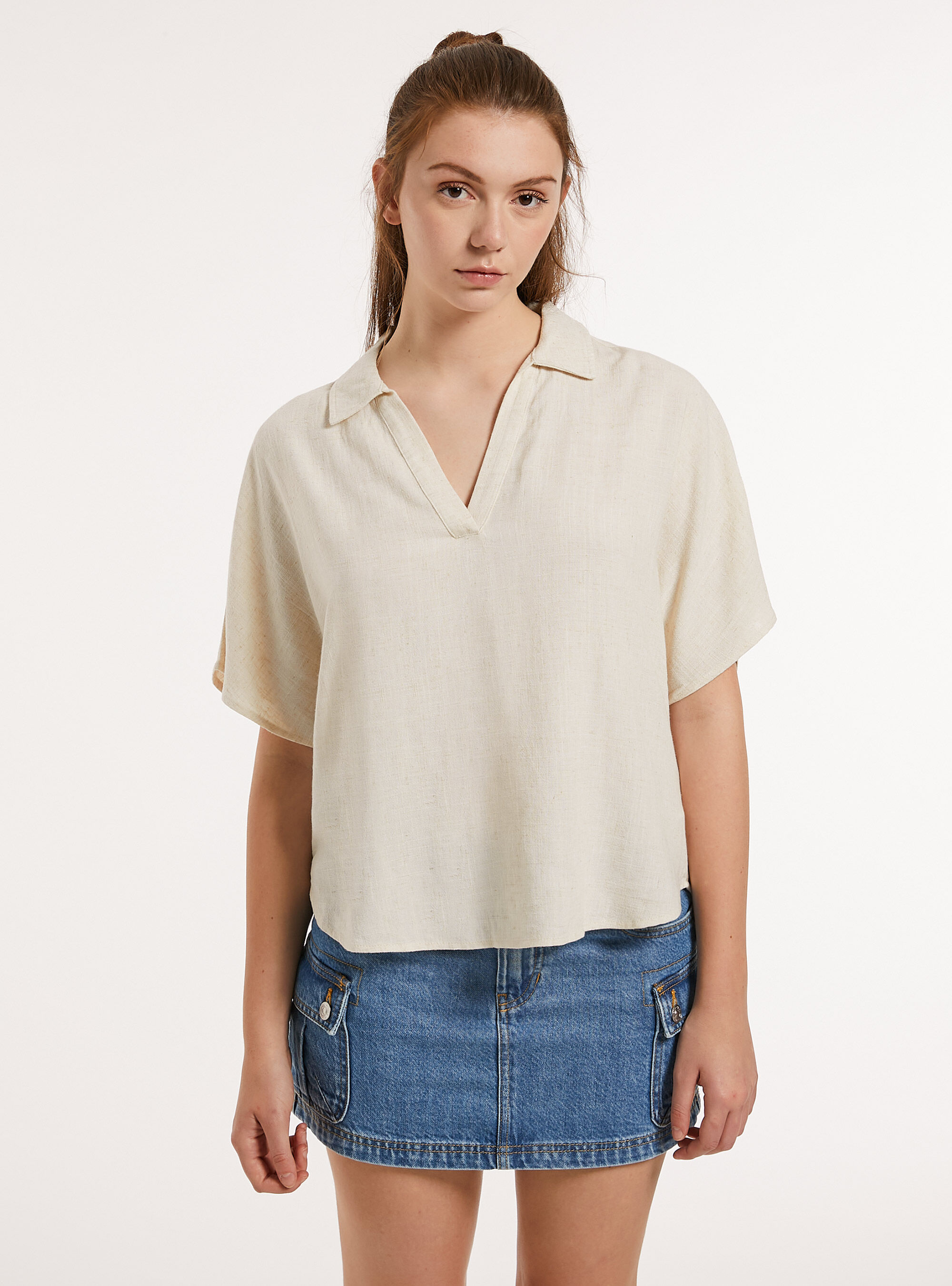 Linen-blend blouse