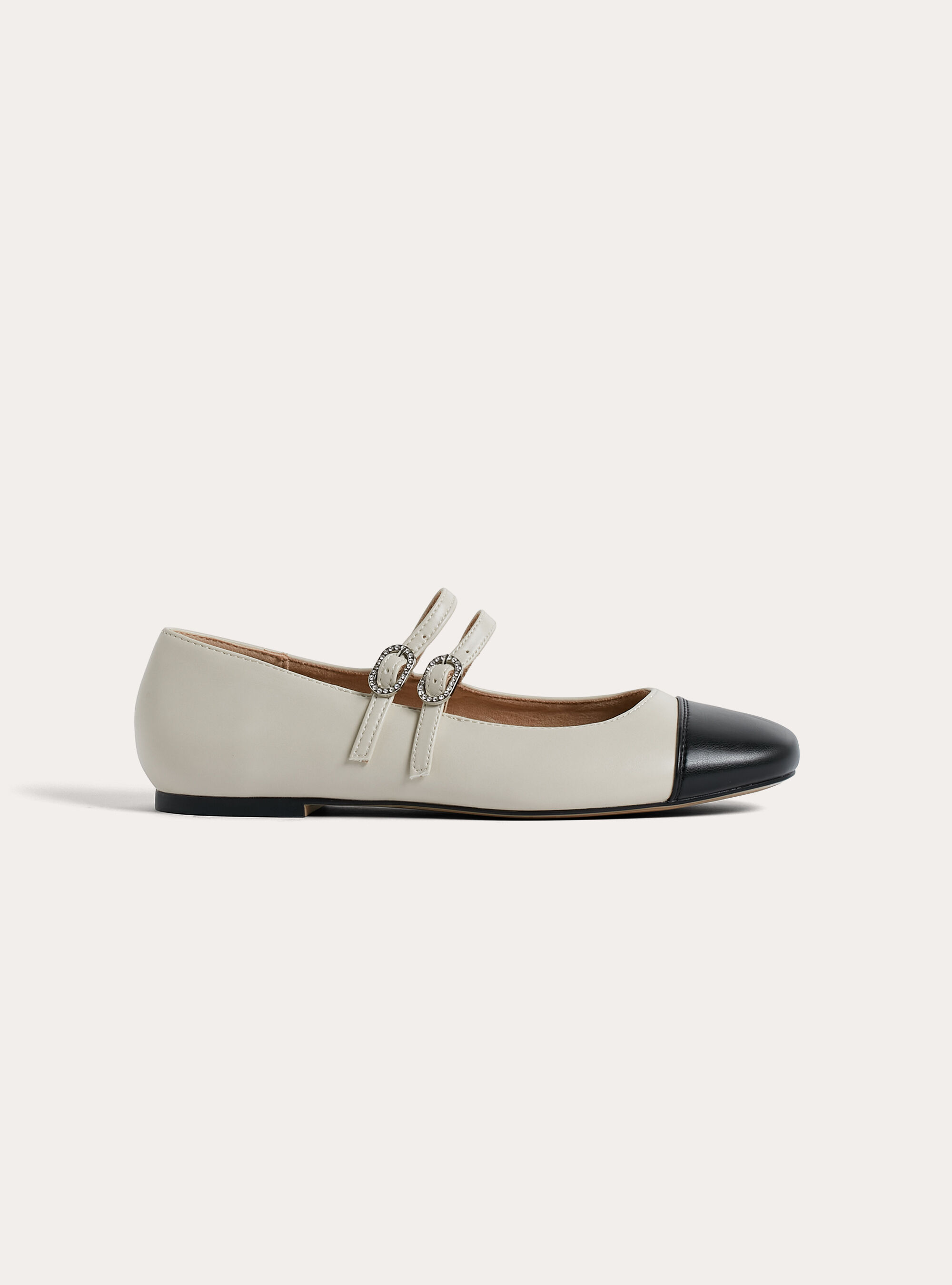 Ballerine bicolore con cinturino, WH1 OFF WHITE