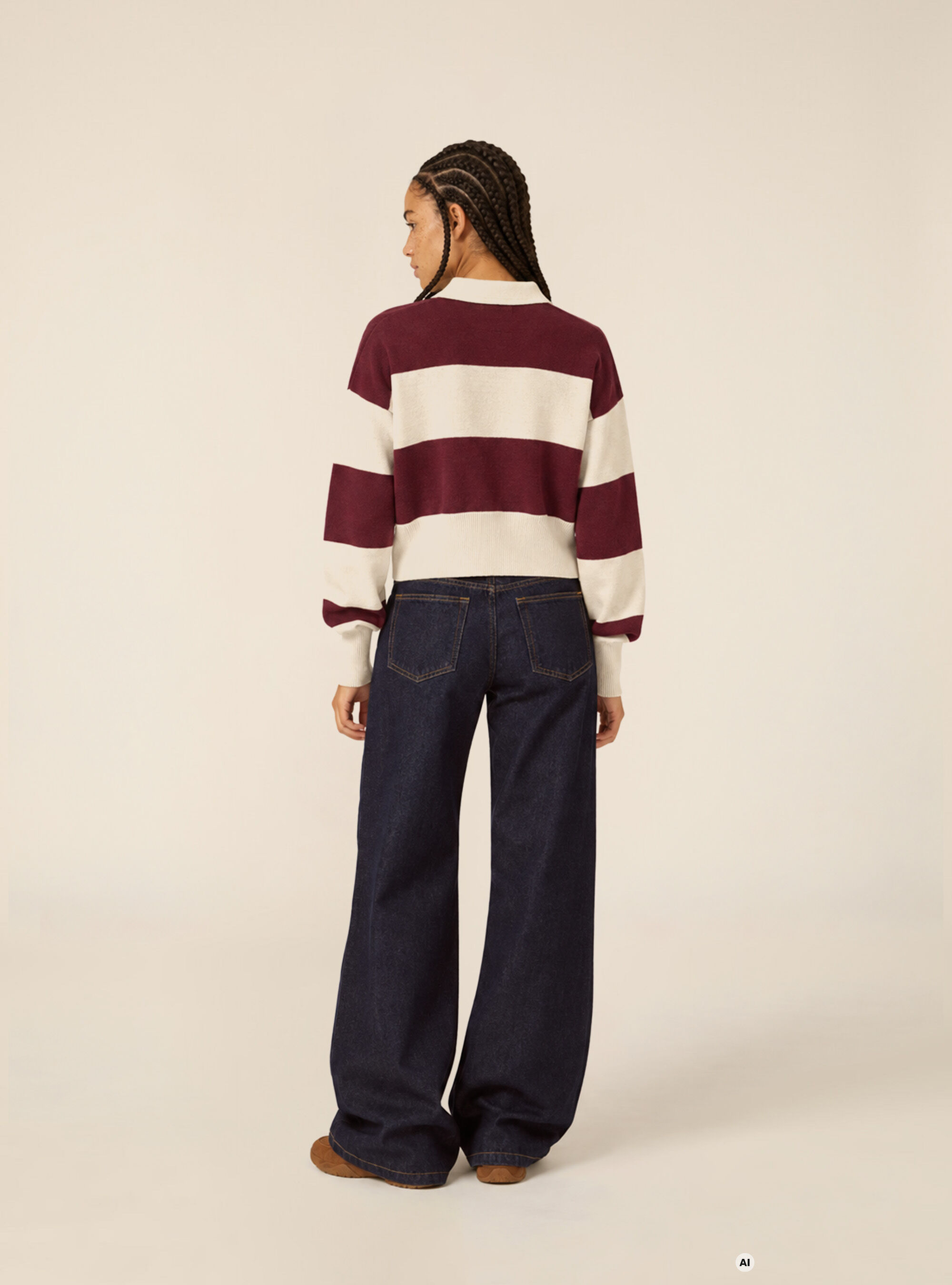 Striped rugby style polo sweater