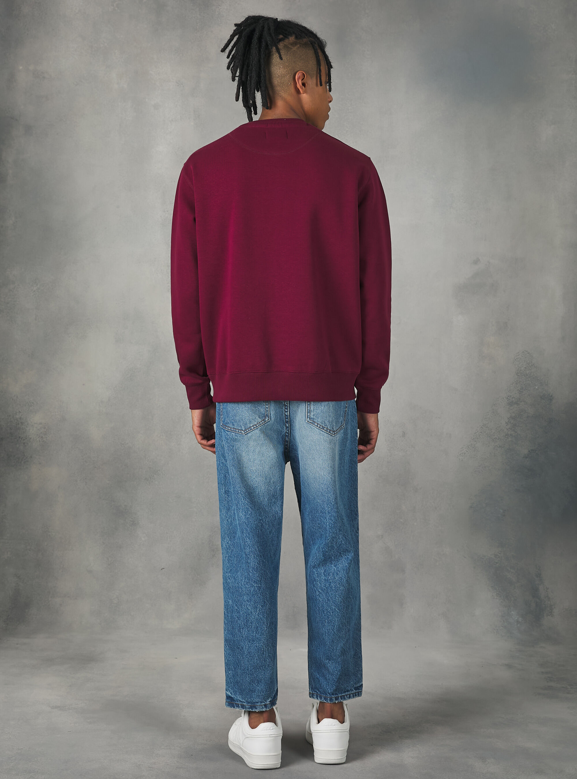 Plain-coloured crew-neck sweatshirt, BO1 BORDEAUX DARK