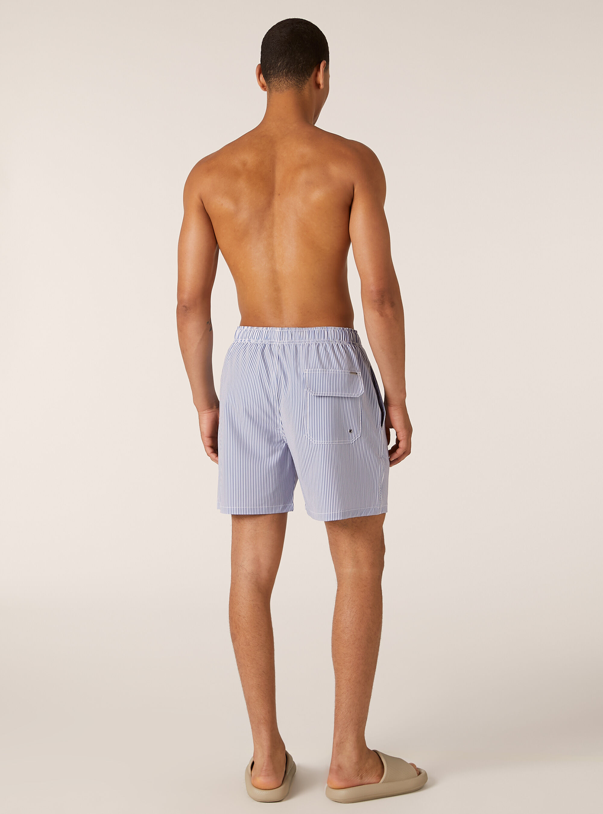 Costume rigato in seersucker, NAVY MEDIO