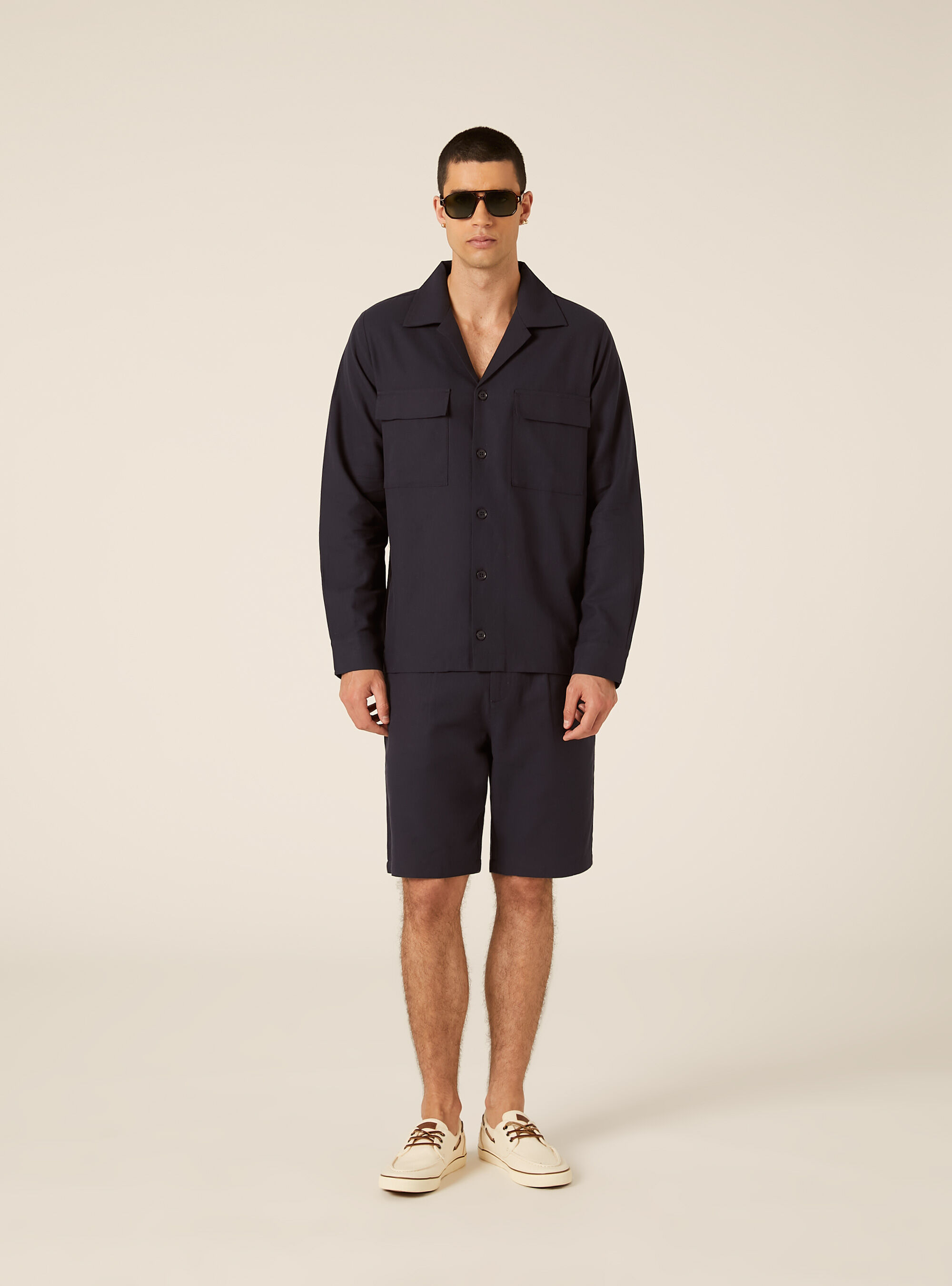 Camicia  con tasconi  in misto lino, NA1 NAVY DARK