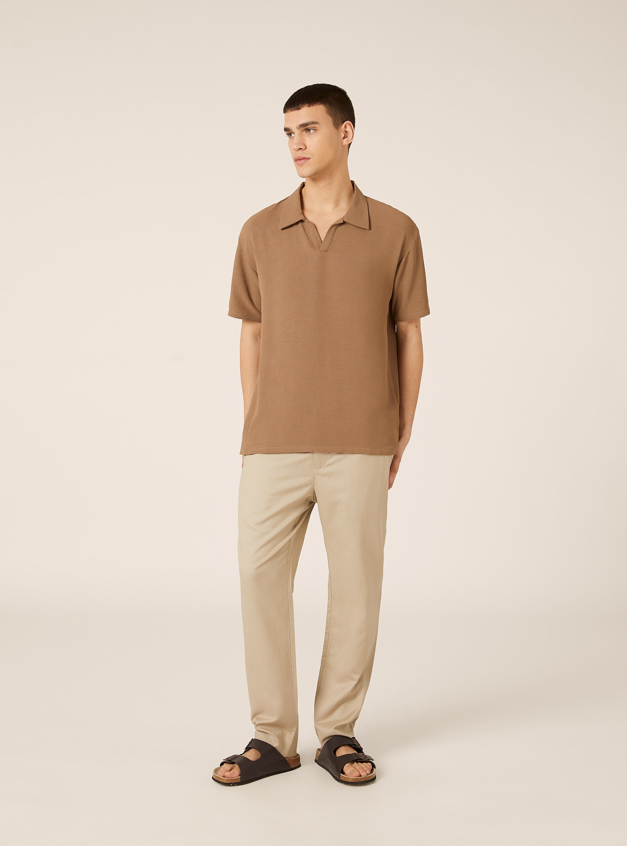 Polo basica in crepe, BR2 BROWN MEDIUM