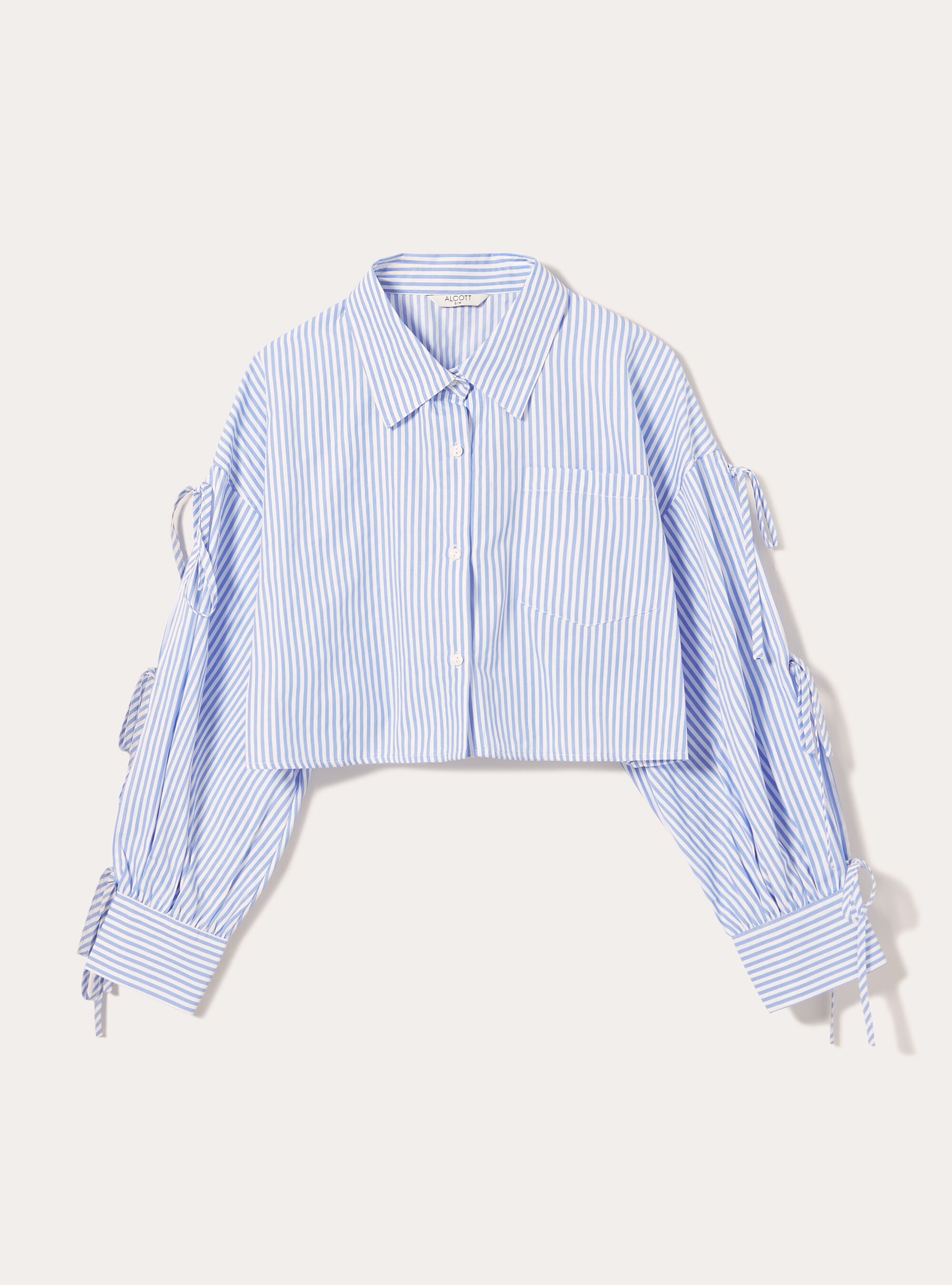 シャツ IONSEOUL Lizette Striped Denim Shirt Cropped striped shirt with bows | Alcott | Women's Shirts