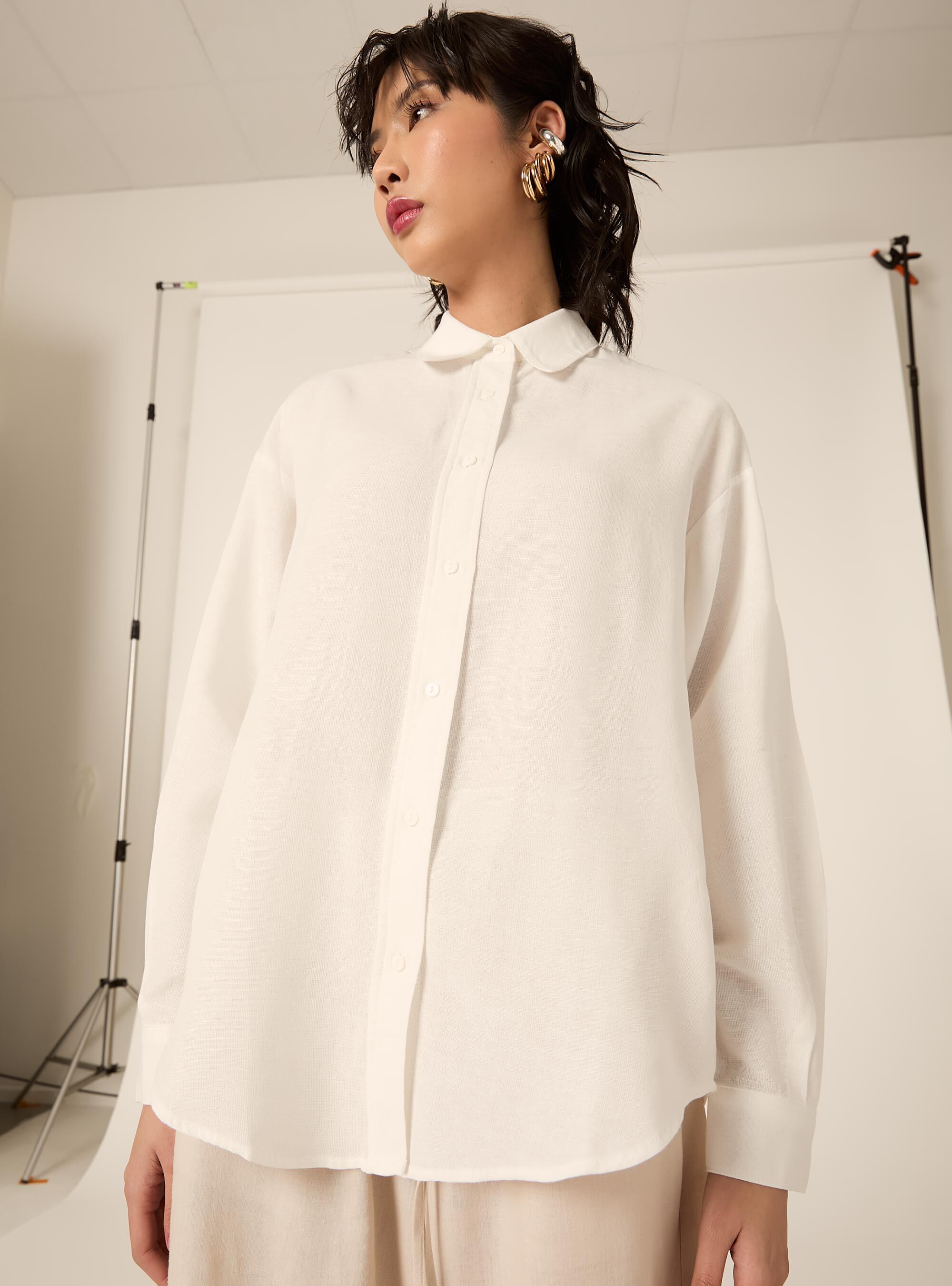 Camicia in misto lino tinta unita, WH2 WHITE