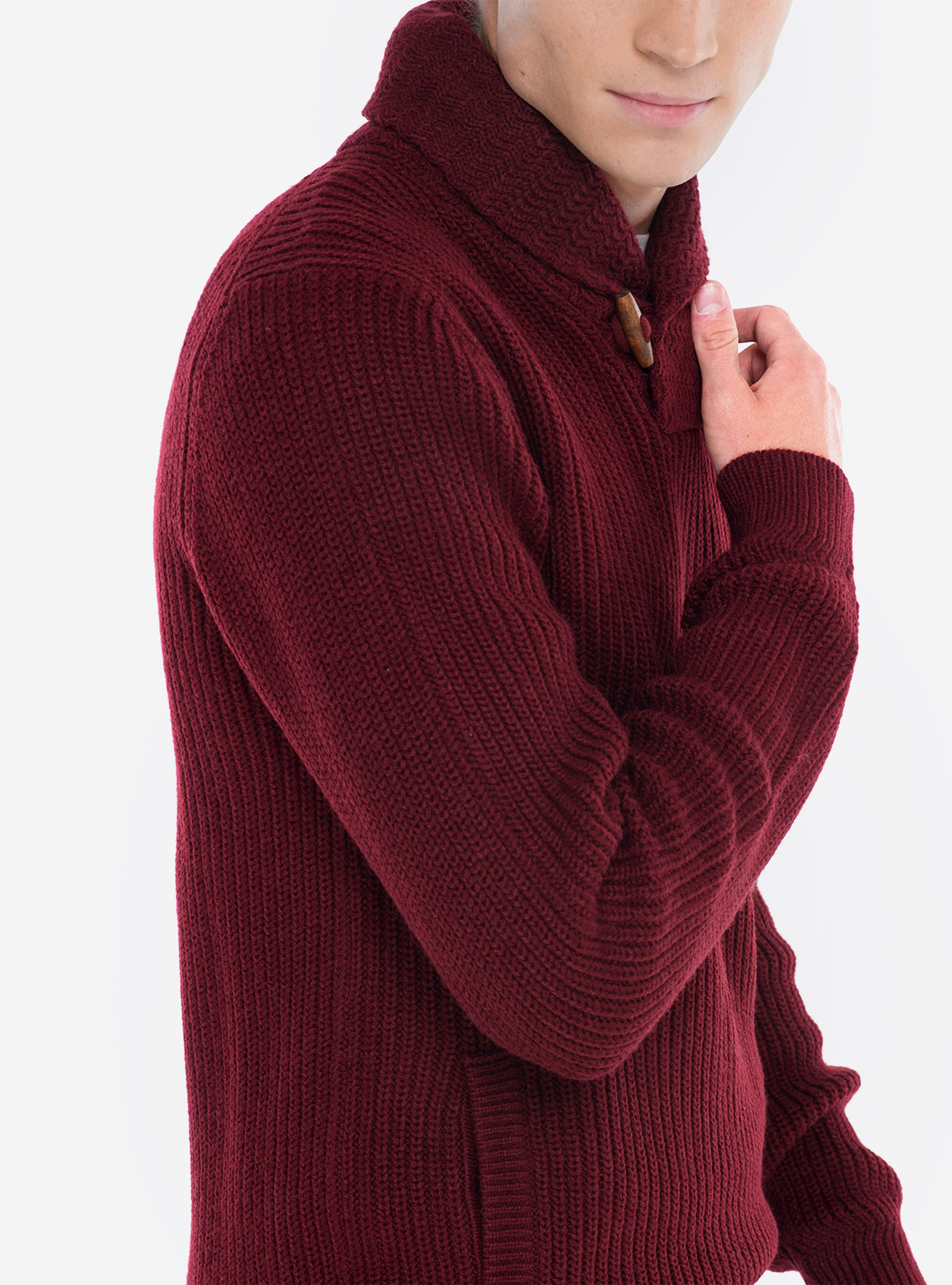 PULLOVER WITH SHAWL COLLAR, BORDEAUX