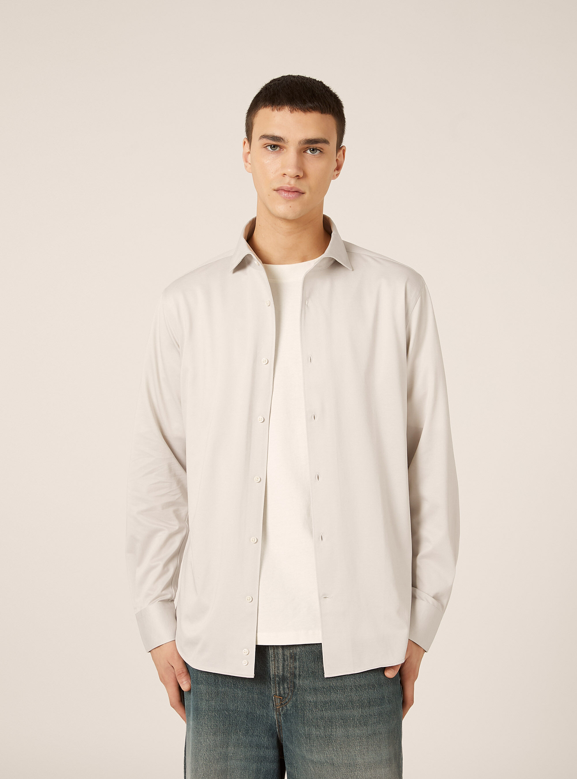 Camicia in jersey in misto cotone, MBG3 BEIGE MEL LIGHT