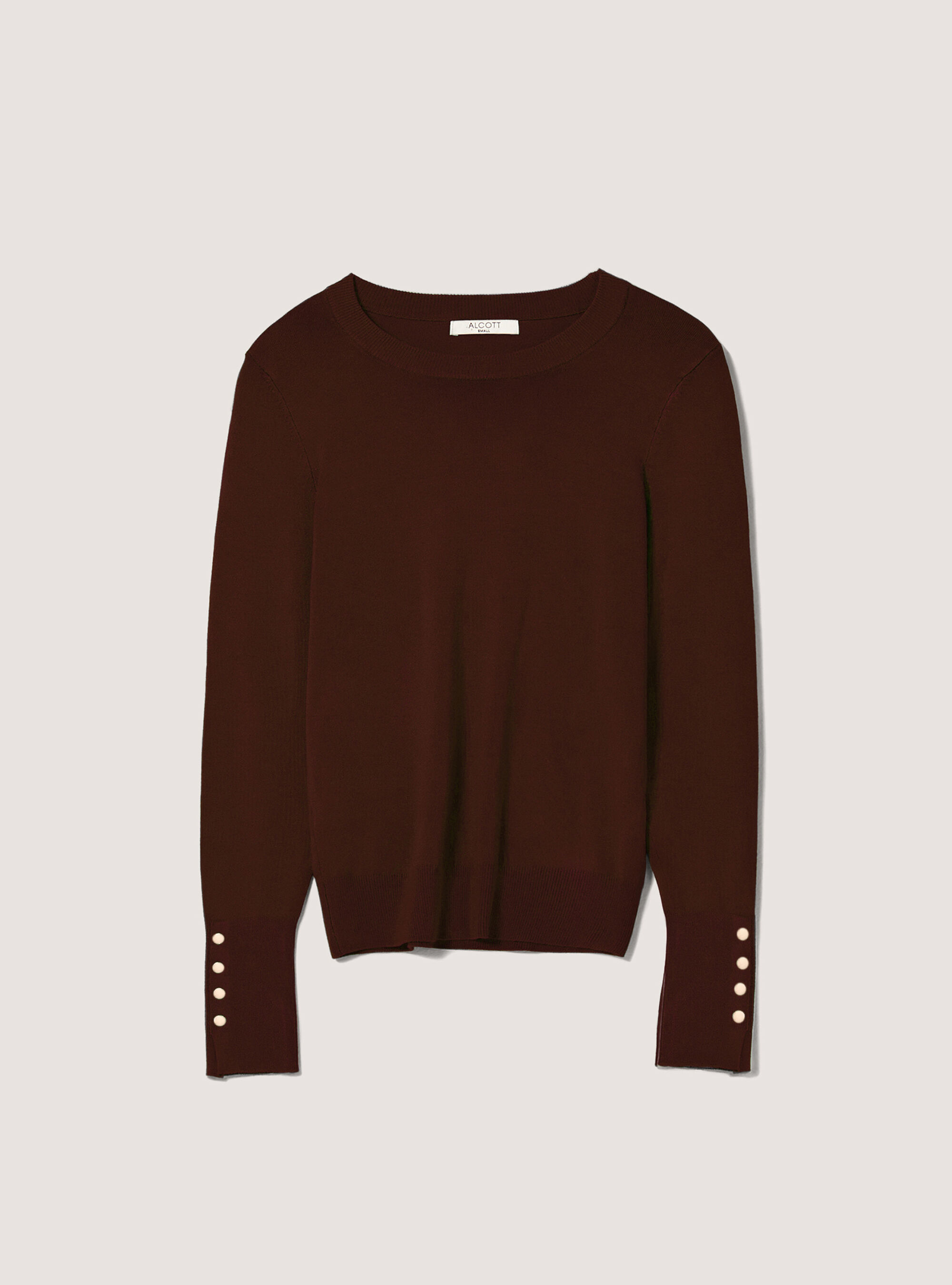 Round-neck pullover with buttons on sleeve, BR2 BROWN MEDIUM
