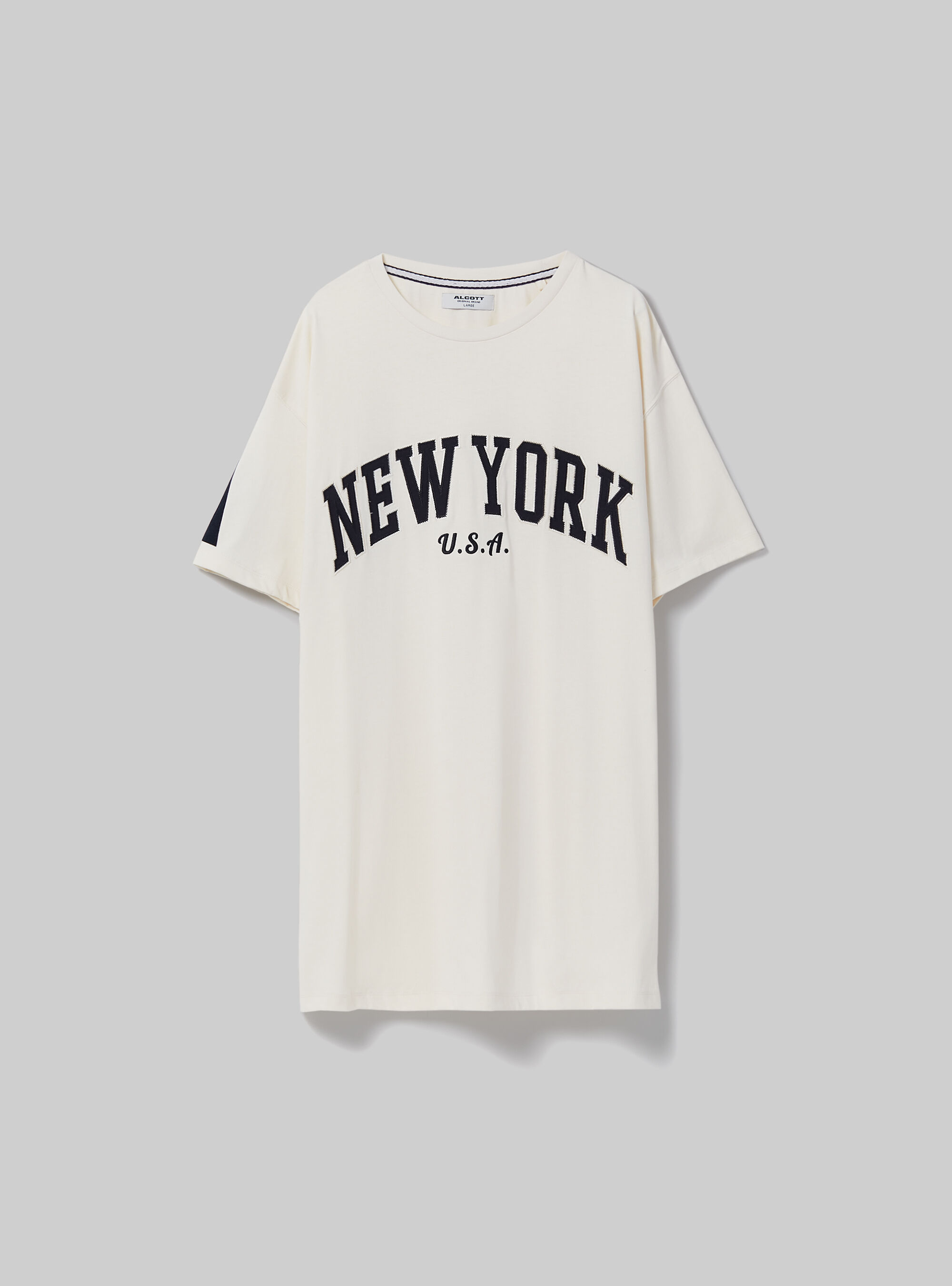 Maglietta oversize in cotone con patch, C104 CREAM