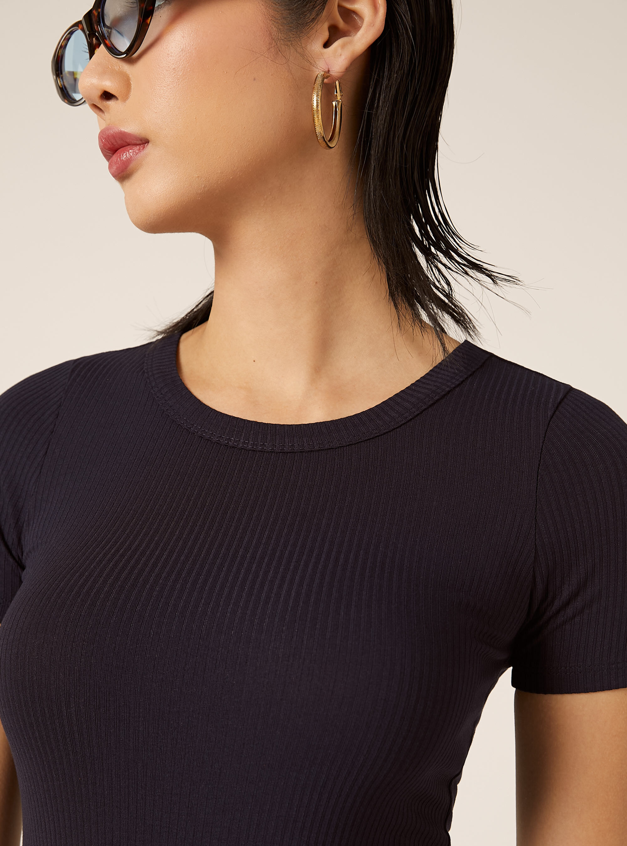 Body a coste maniche corte, NA2 NAVY MEDIUM
