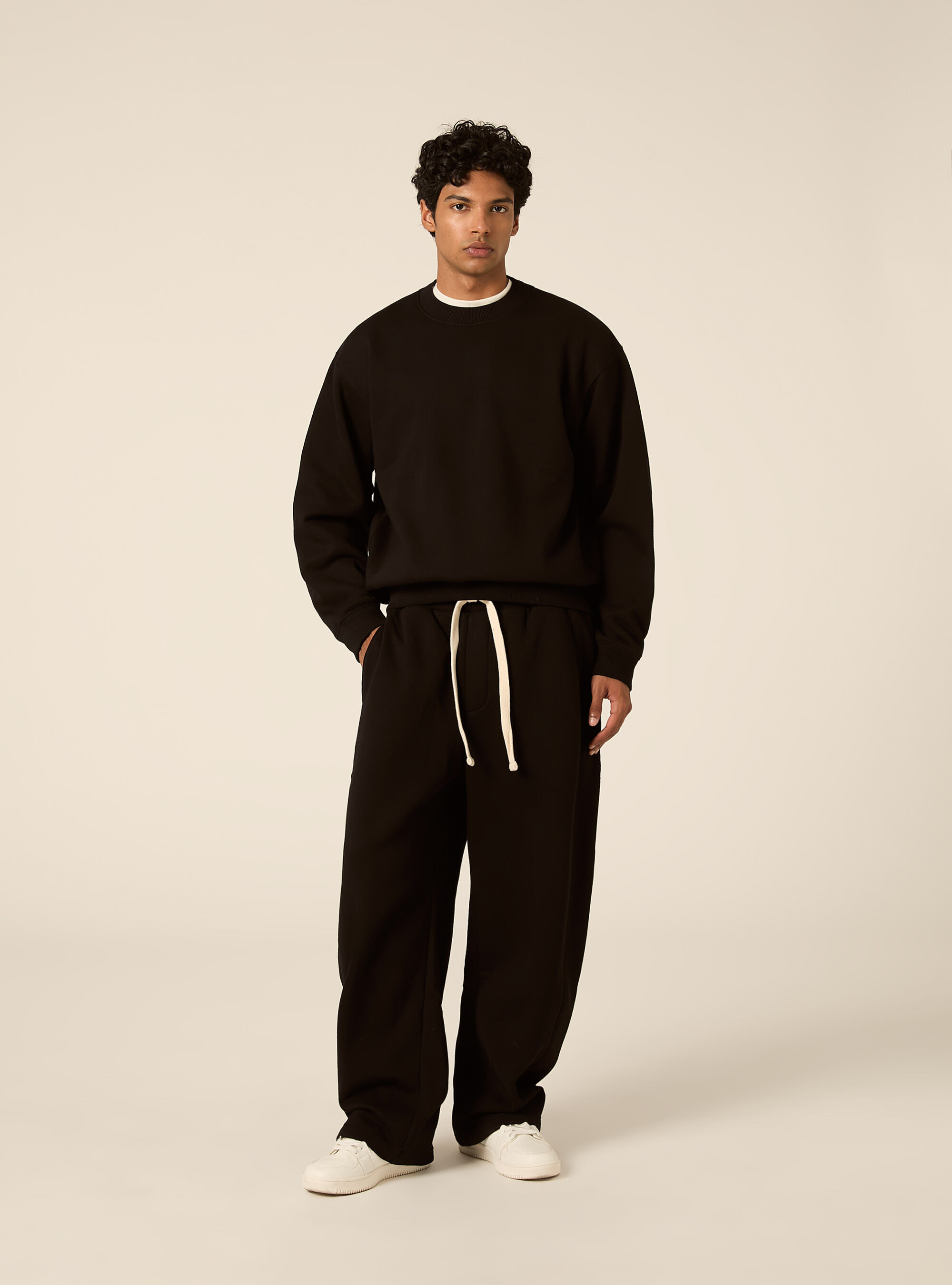 Felpa girocollo basica boxy fit, BK1 BLACK