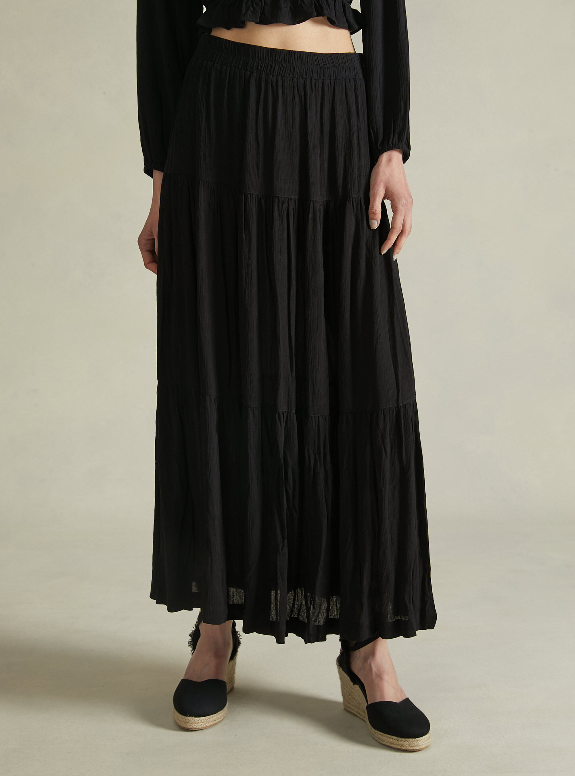 Jupe longue boh&egrave;me, BK1 BLACK