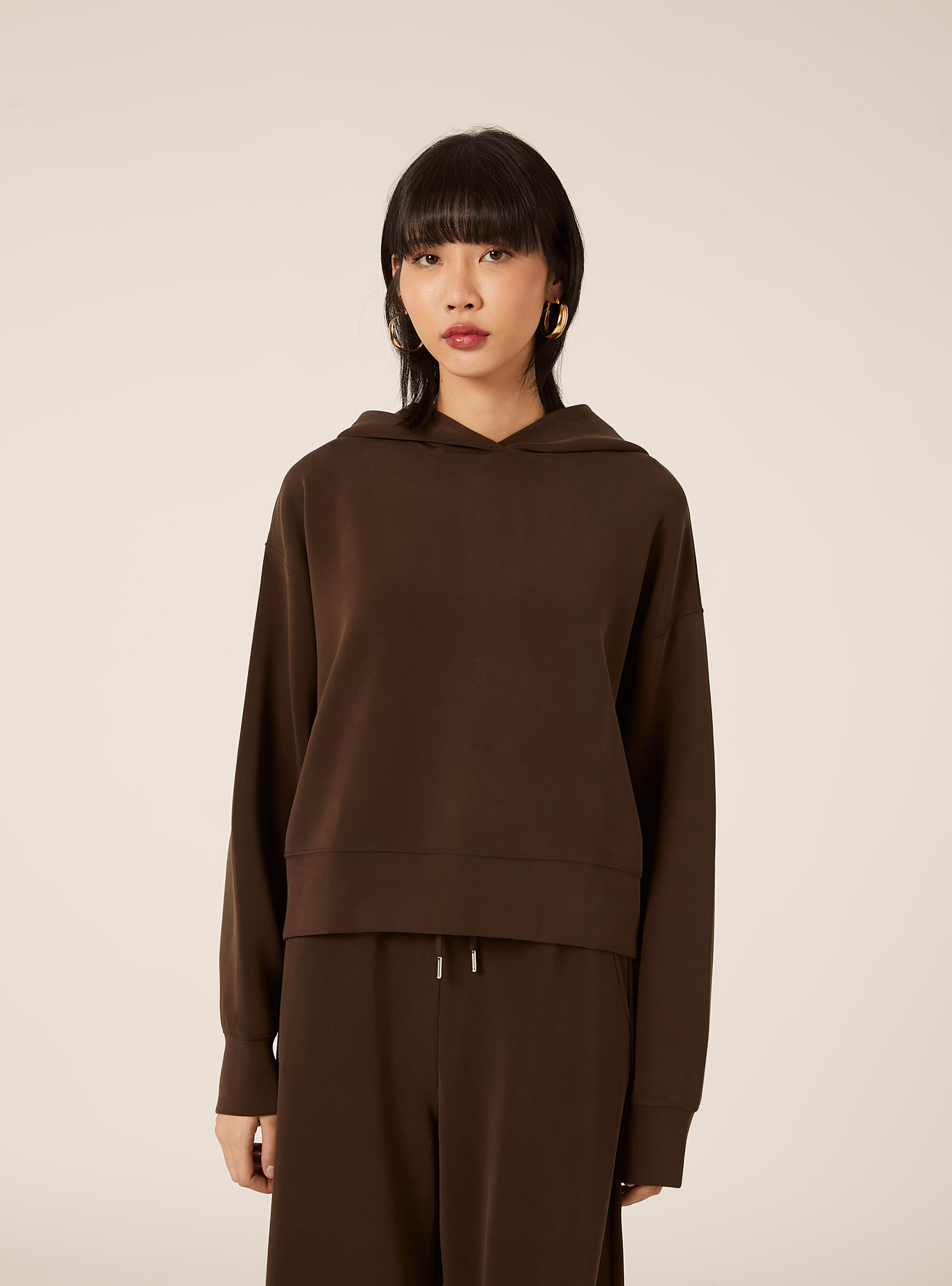 Felpa cappuccio soft touch, BR1 BROWN DARK