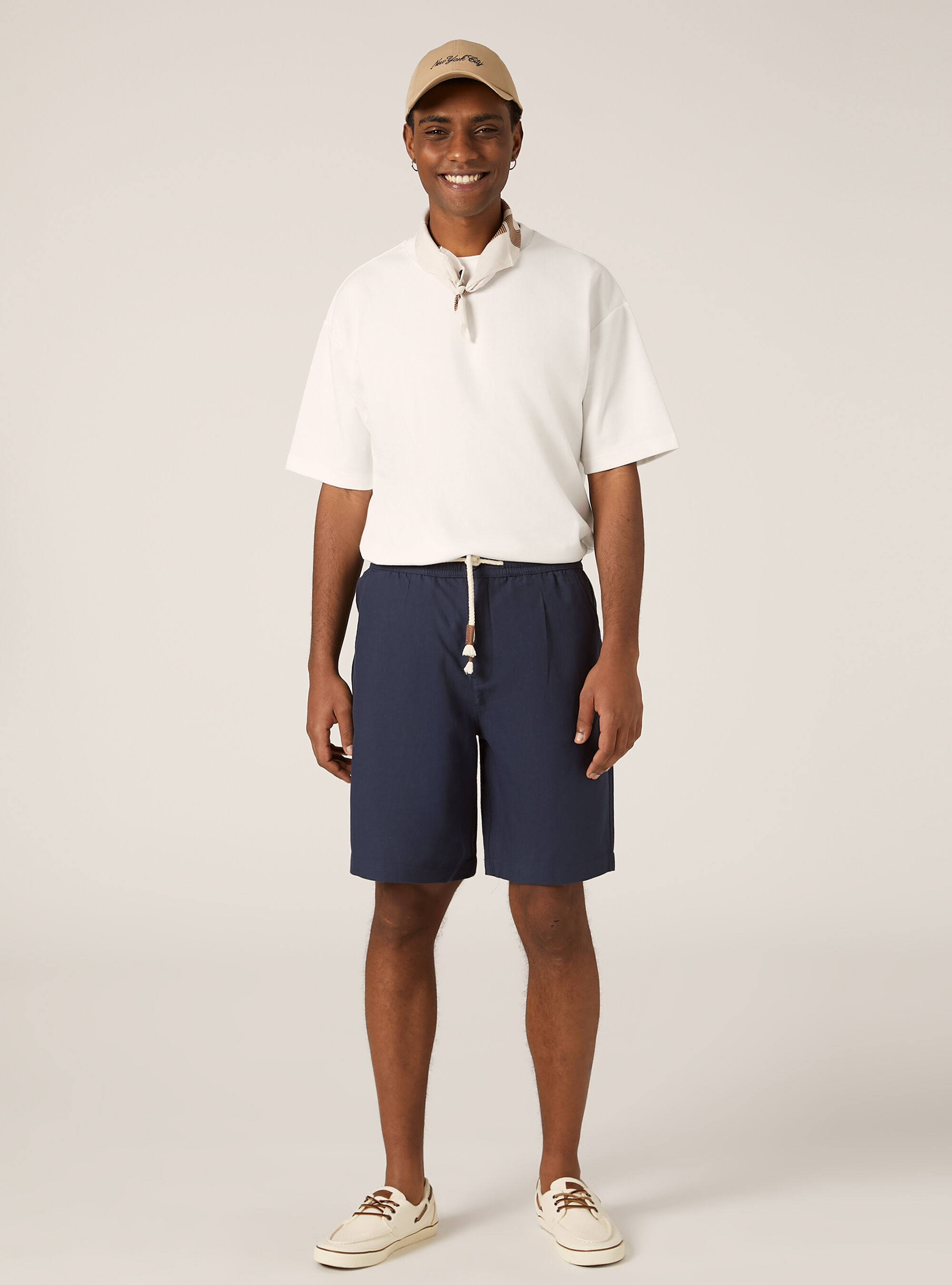 Linen Bermuda Shorts with Drawstring, NA2 NAVY MEDIUM