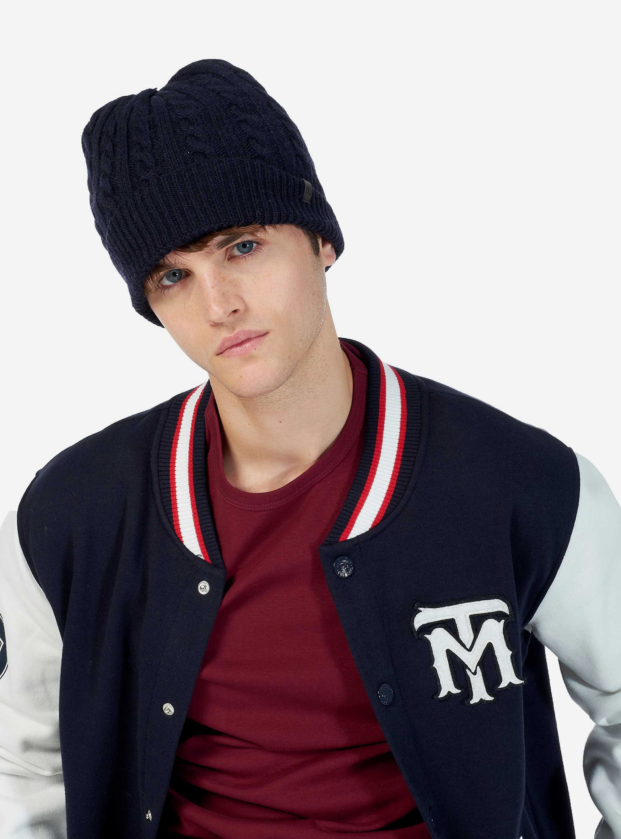 Bonnet en laine tress&eacute;, C210 BLUE NAVY