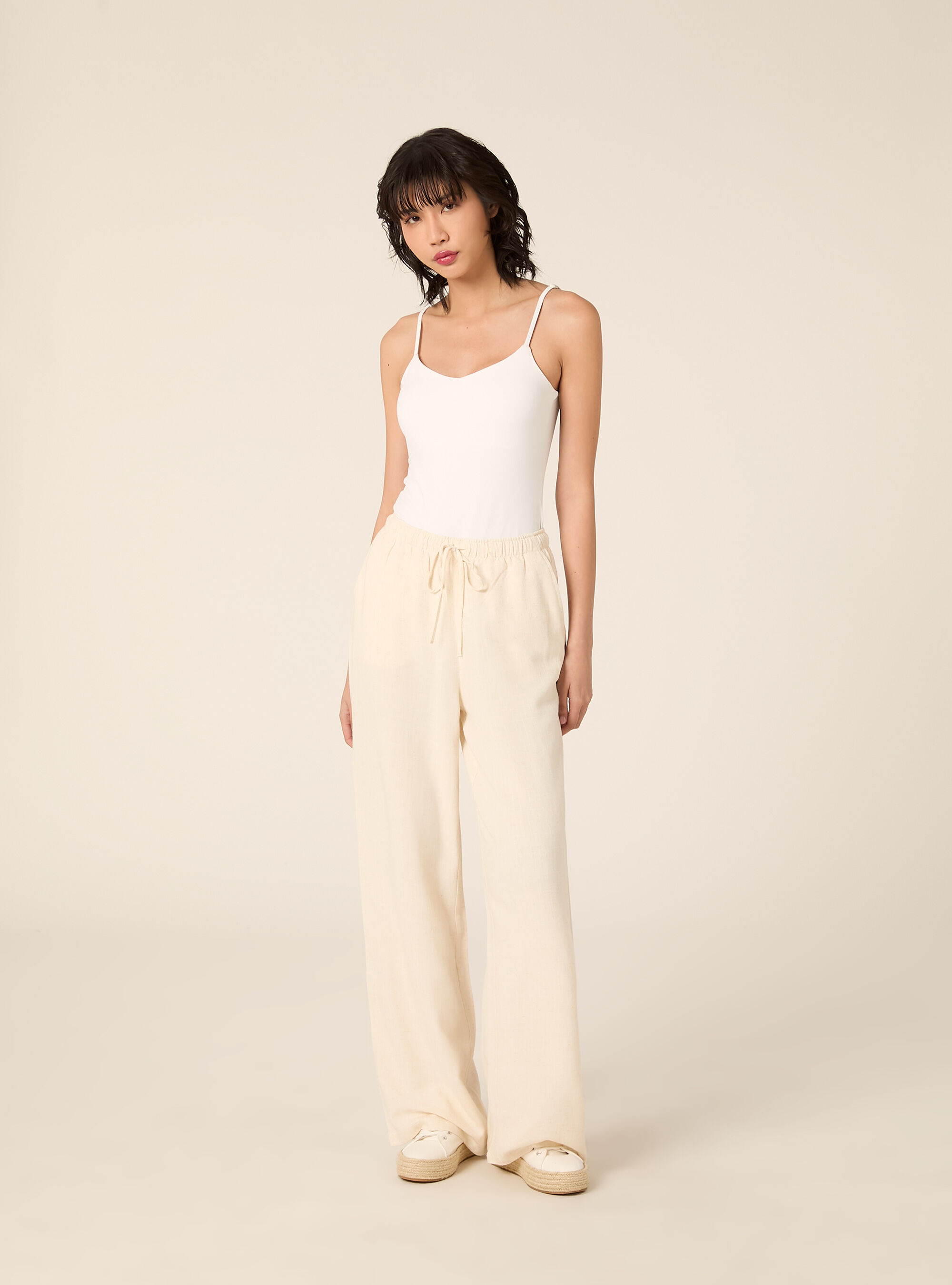 Pantaloni wide leg in misto lino