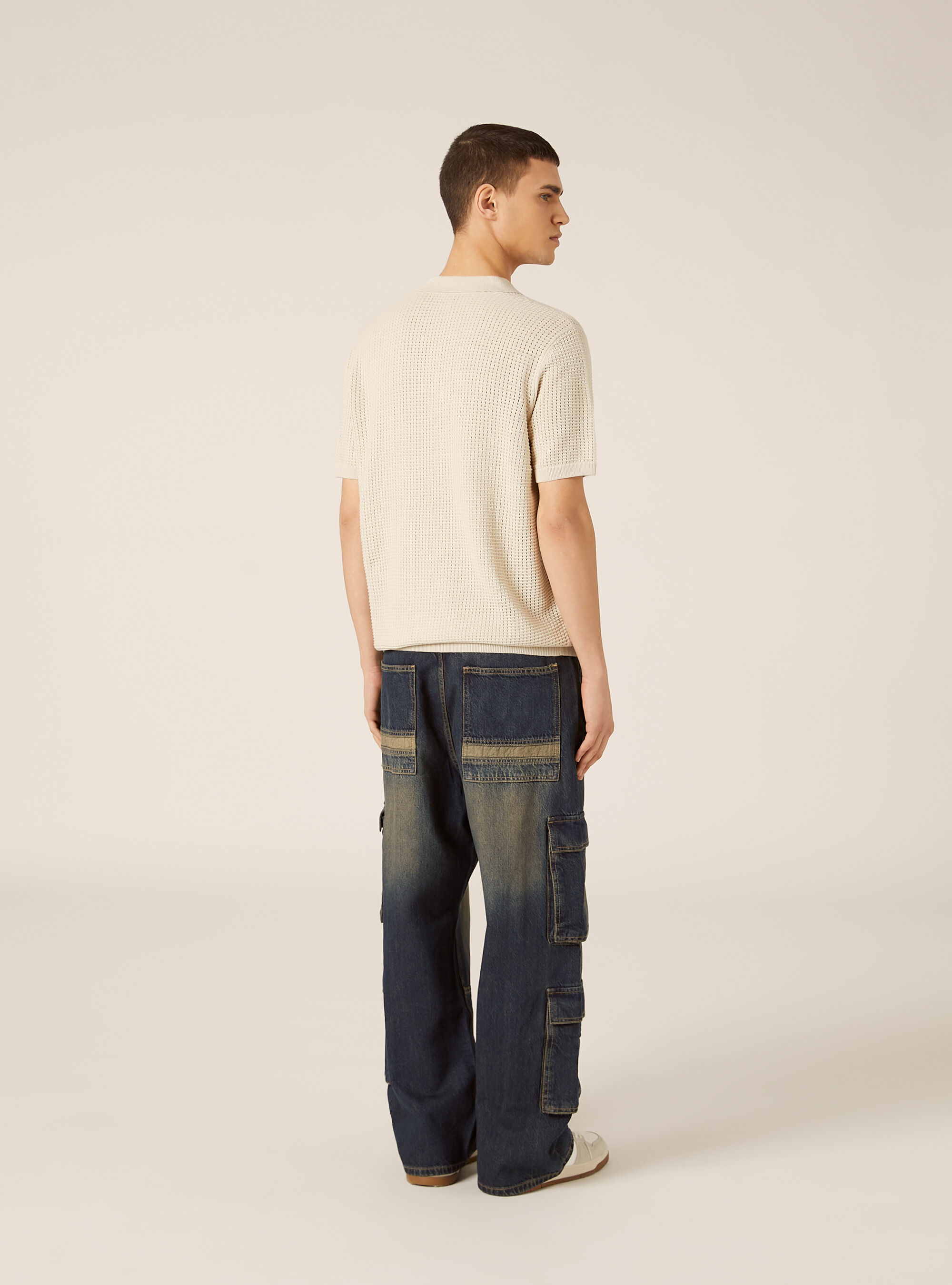Polo-Shirt aus durchbrochenem Strick, CR3 CREAM LIGHT