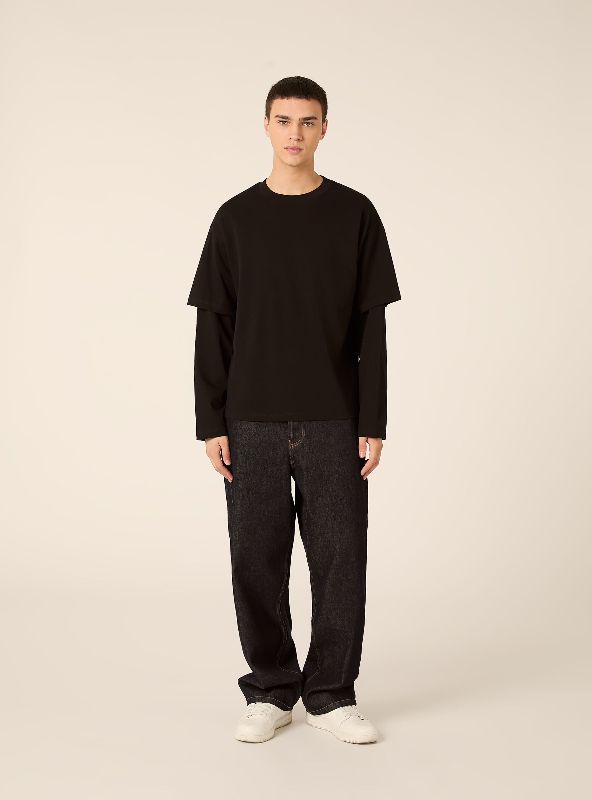 T-shirt manica lunga con dettaglio mezza manica