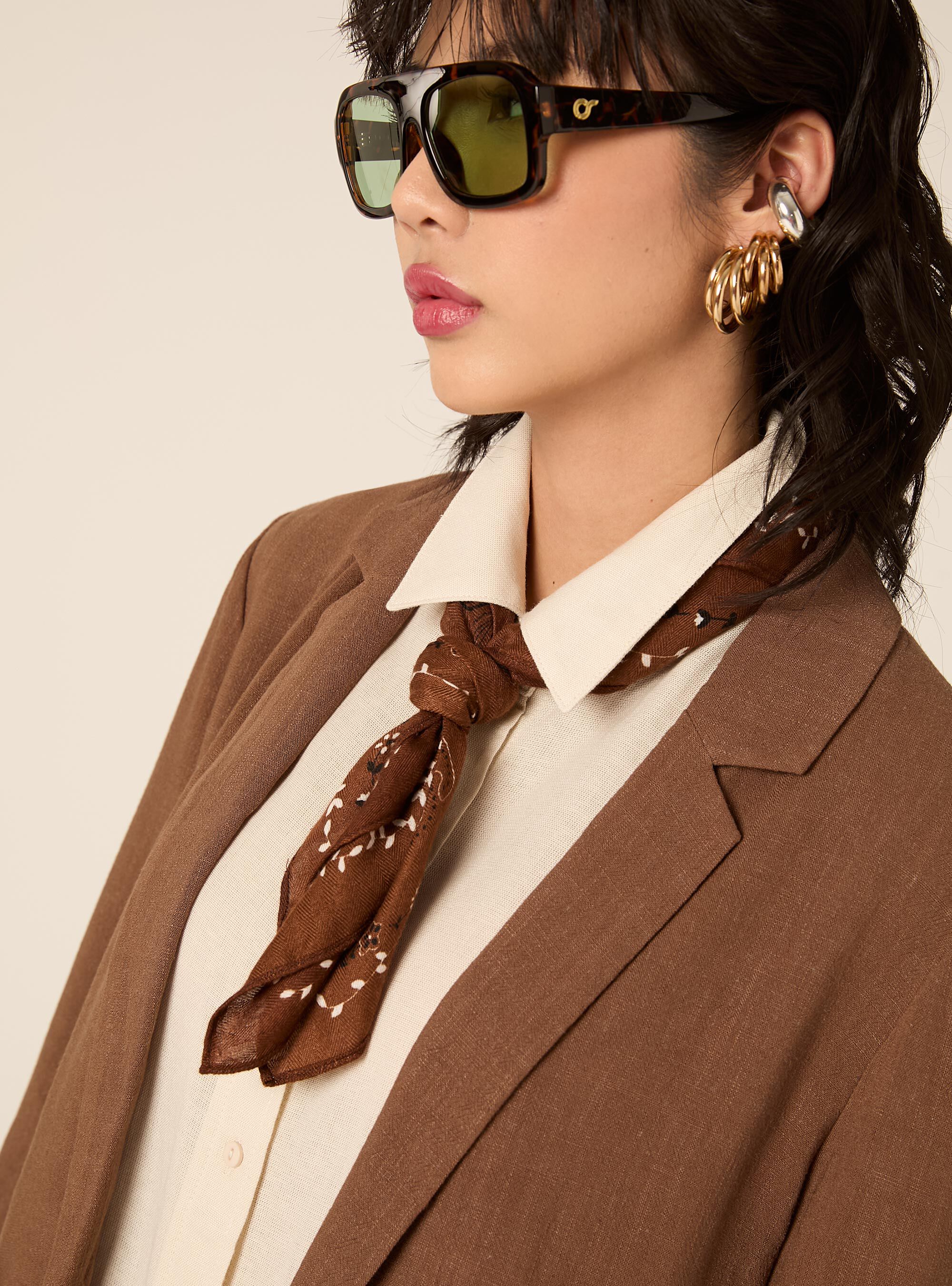 Blazer doppiopetto in misto lino, BR3 BROWN LIGHT