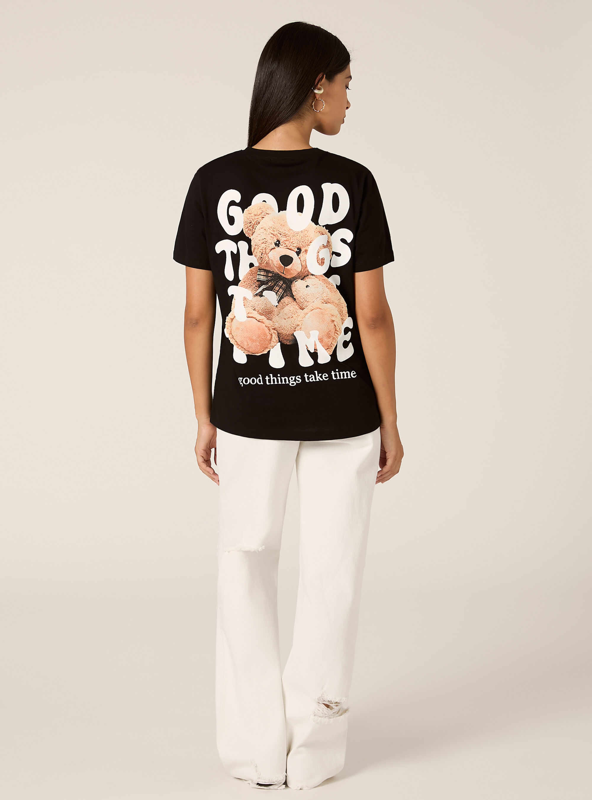 T-shirt with teddy print, BK1 BLACK