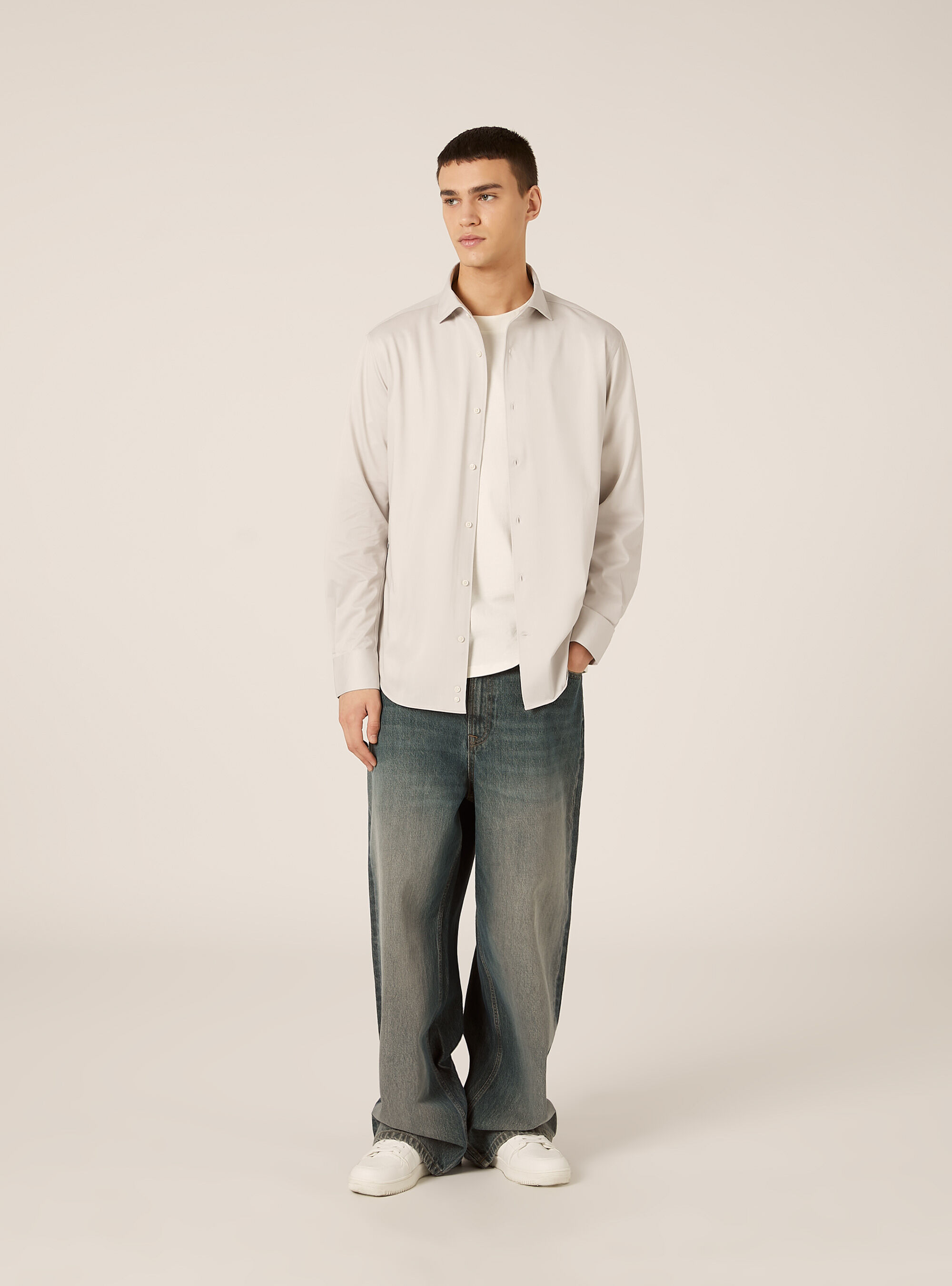 Camicia in jersey in misto cotone, MBG3 BEIGE MEL LIGHT