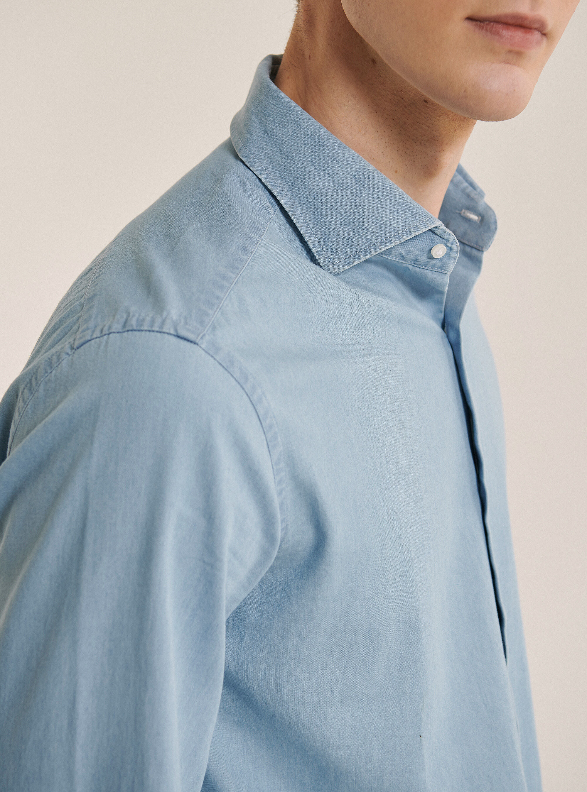 Camisa vaquera de algod&oacute;n, AZUL