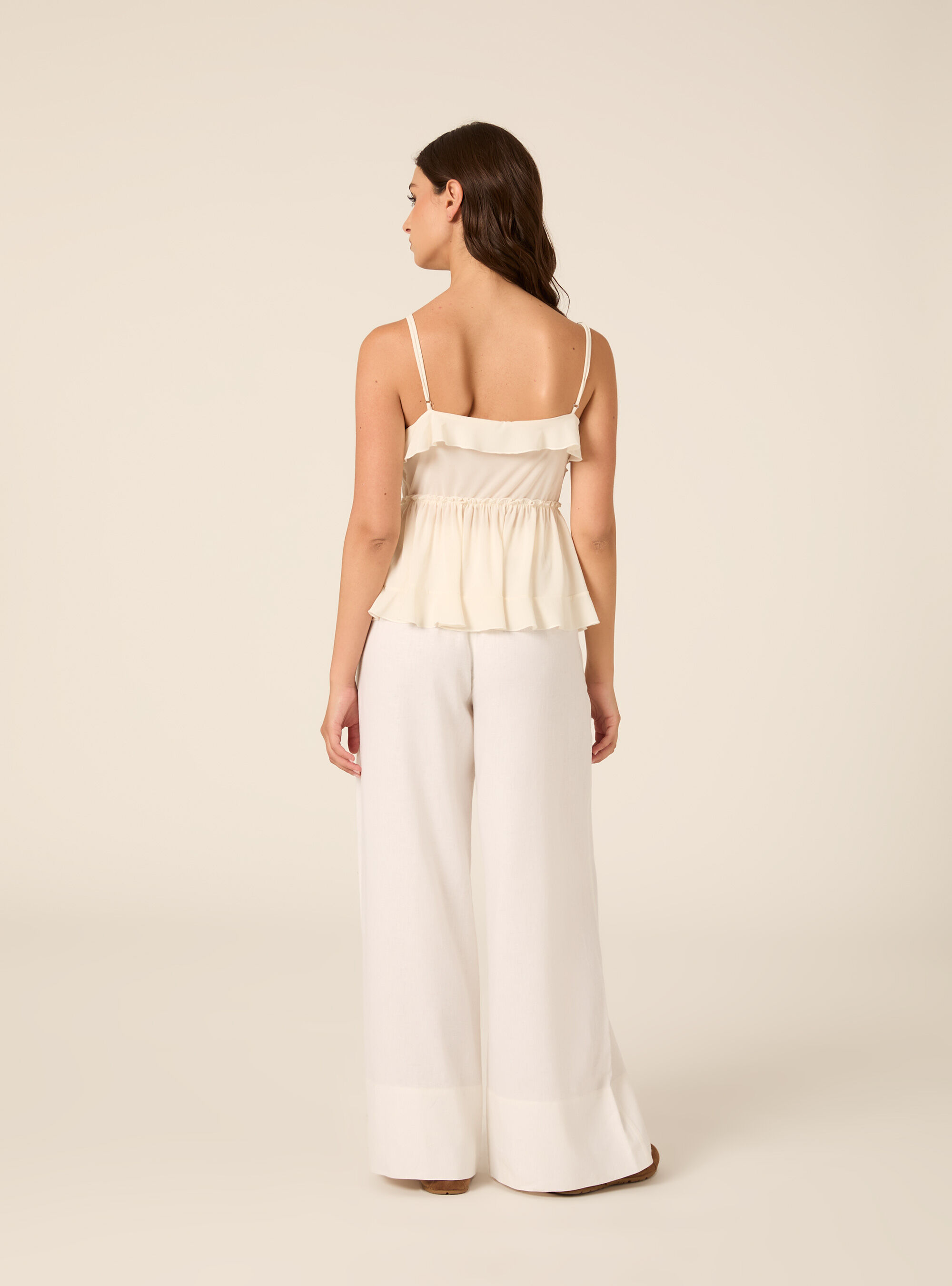 Top con spalline e volant, WH1 OFF WHITE