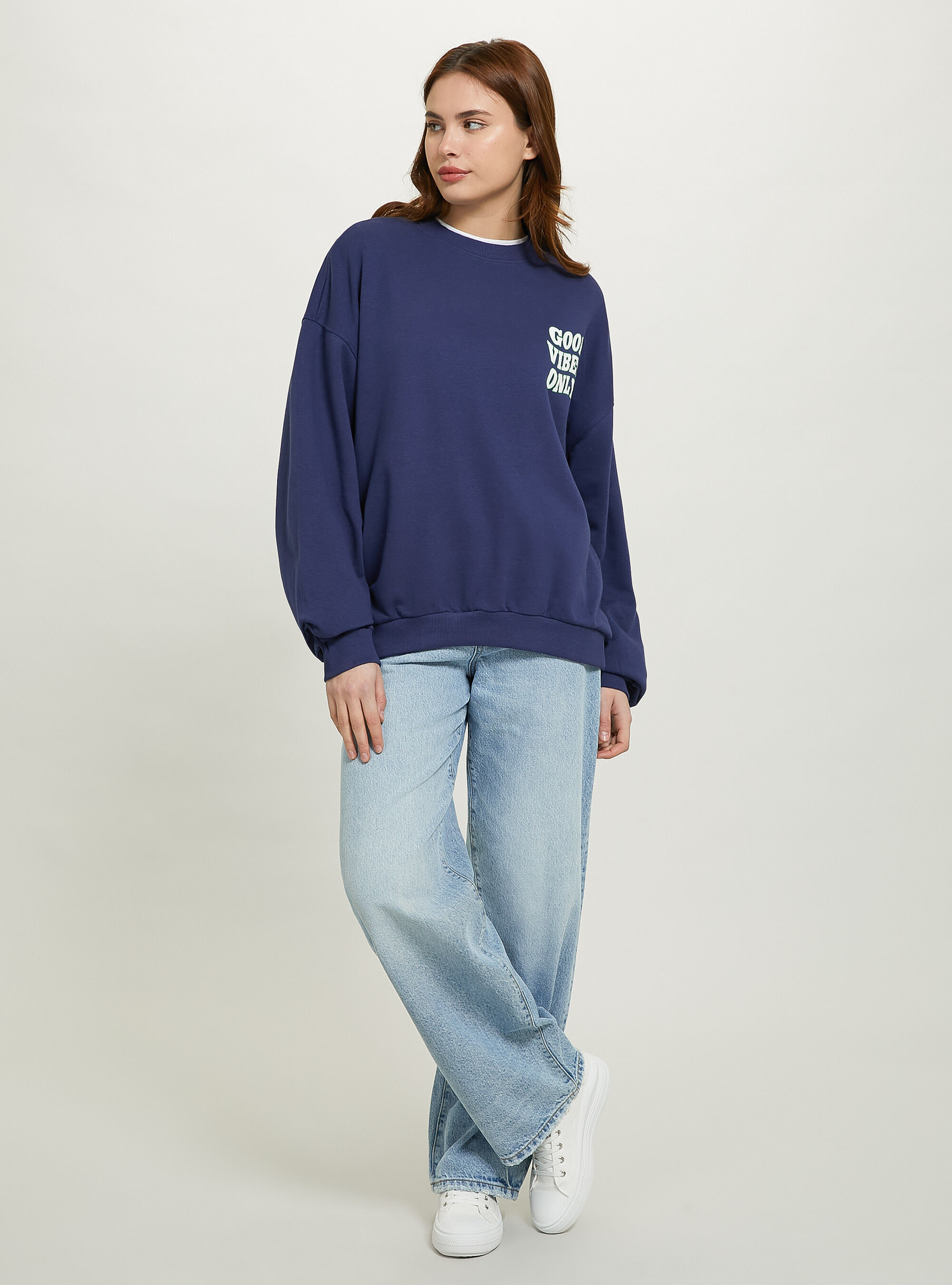 Oversize sweatshirt with print, NA2 NAVY MEDIUM