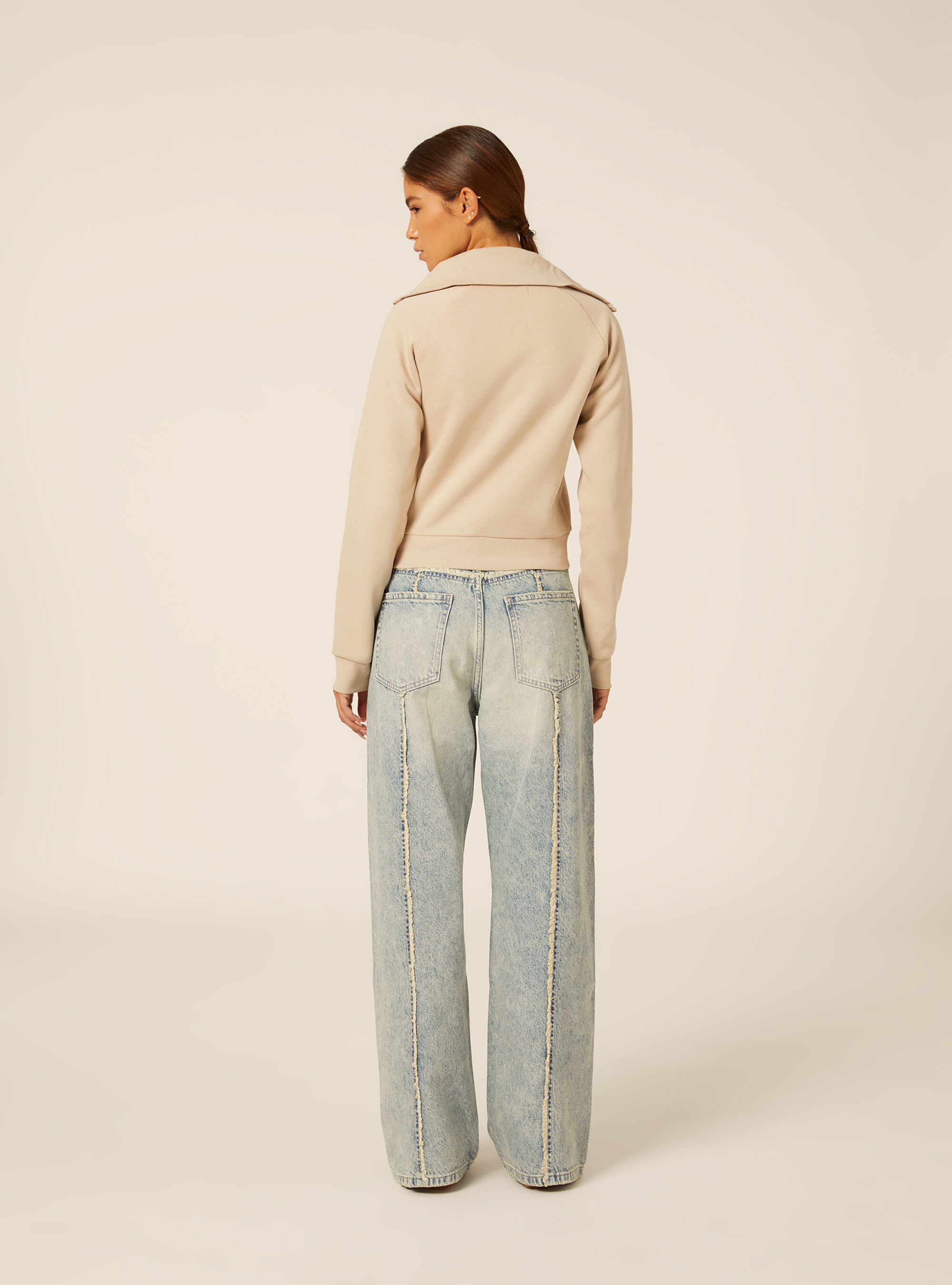 Cropped zip-up sweatshirt with high collar, BG3 BEIGE LIGHT