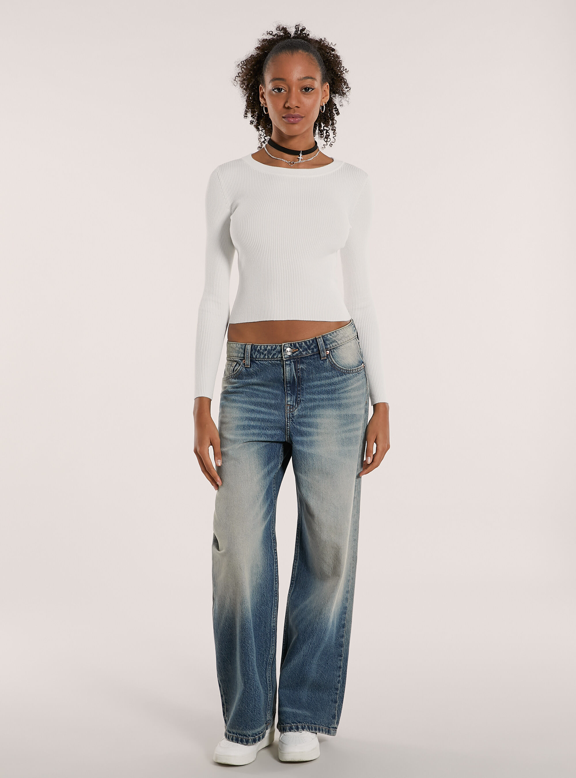 Maglia girocollo a coste, WH2 WHITE
