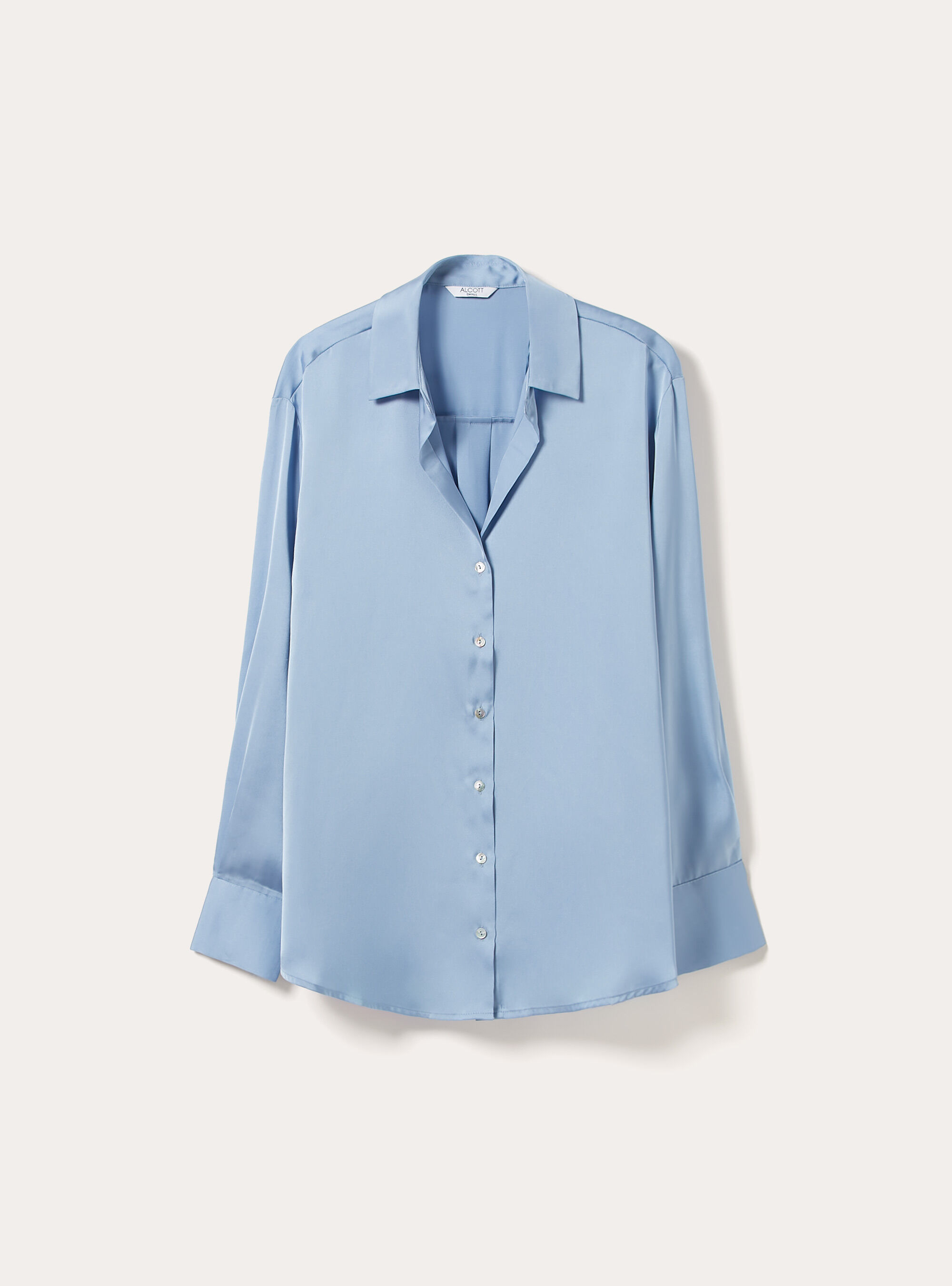 Camicia in satin con colletto a revers, AZ2 AZURE MEDIUM