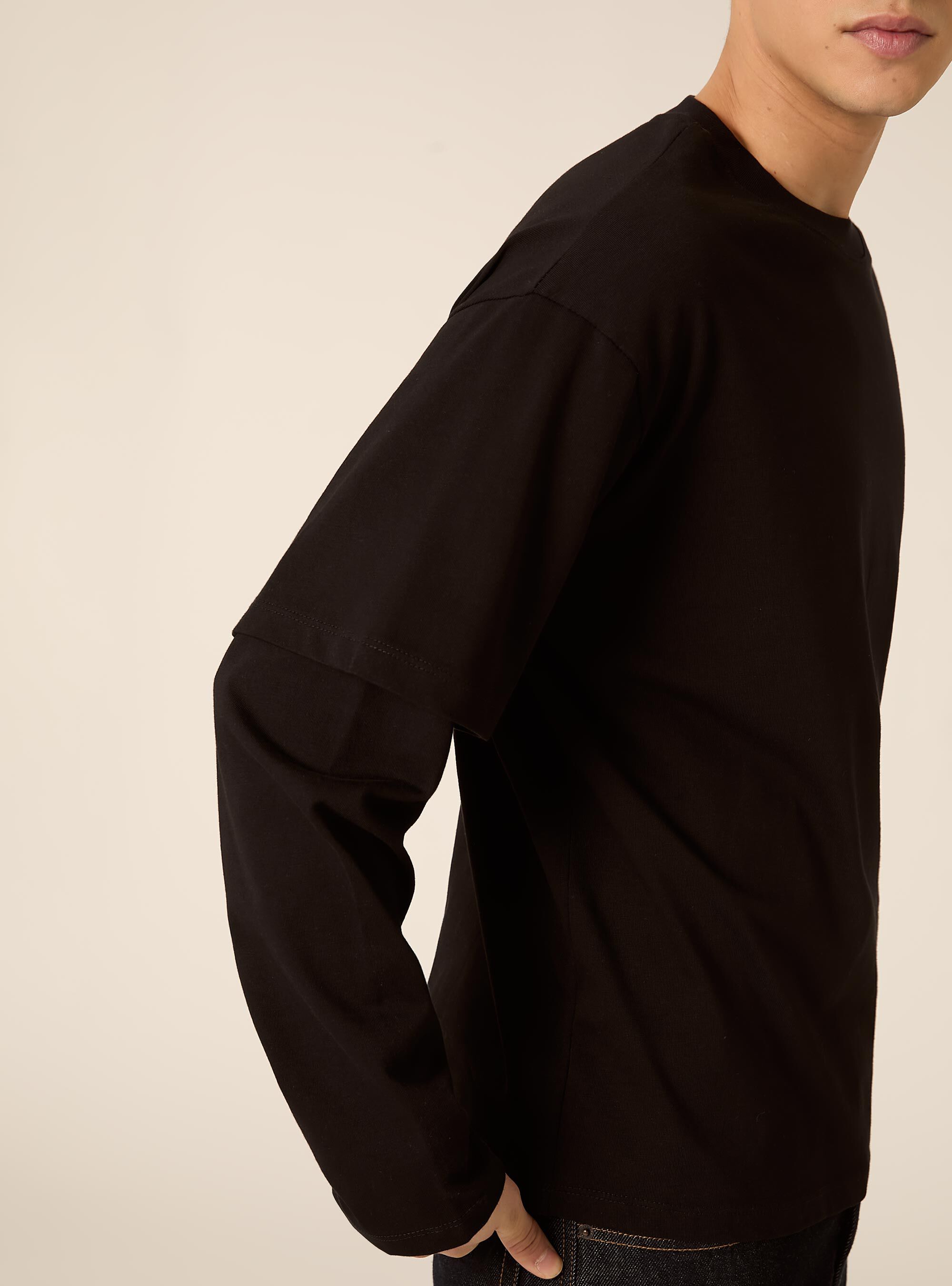 T-shirt manica lunga con dettaglio mezza manica, BK1 BLACK