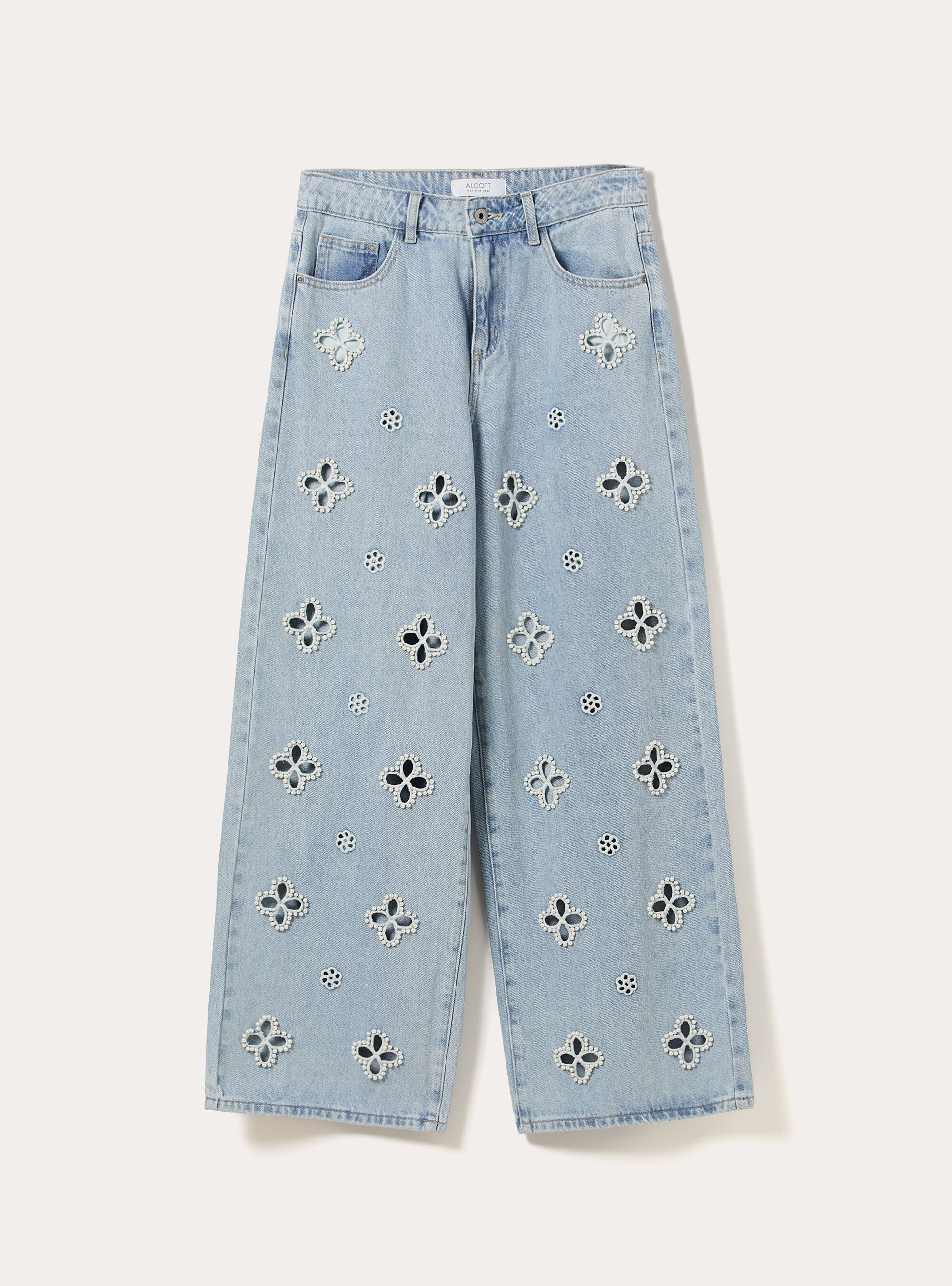 Wide-leg beaded jeans, D006 AZURE