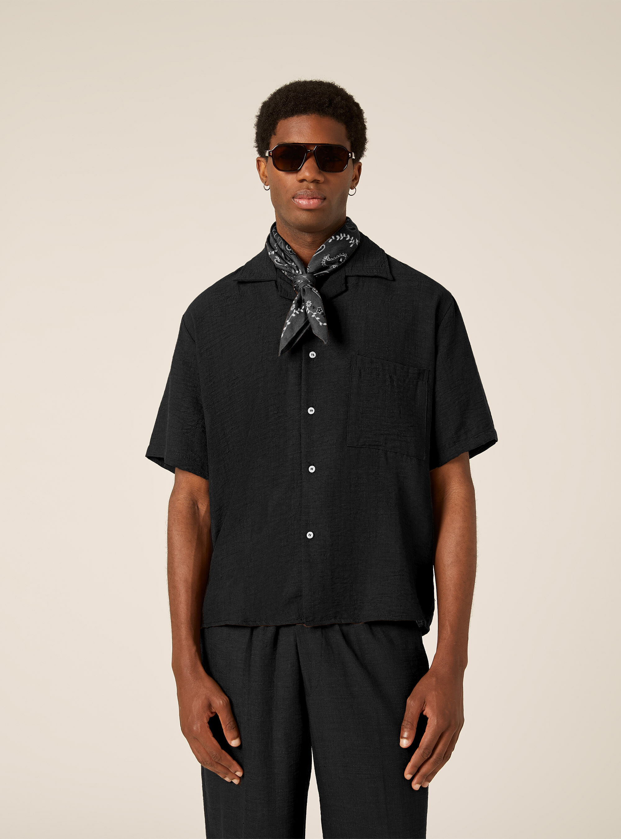 Camicia a maniche corte in tessuto fiammato