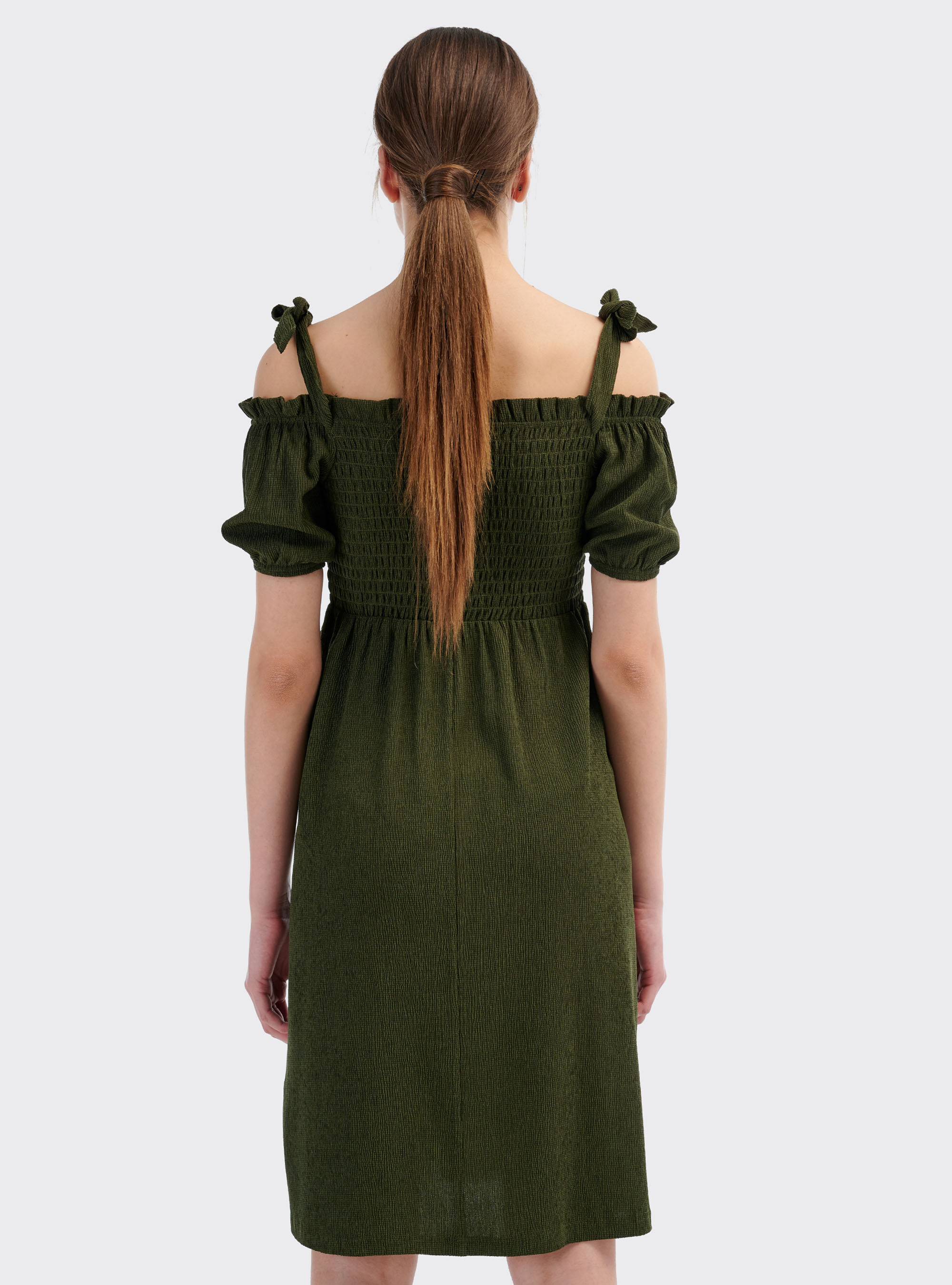 Off-the-shoulder midi dress, KAKI