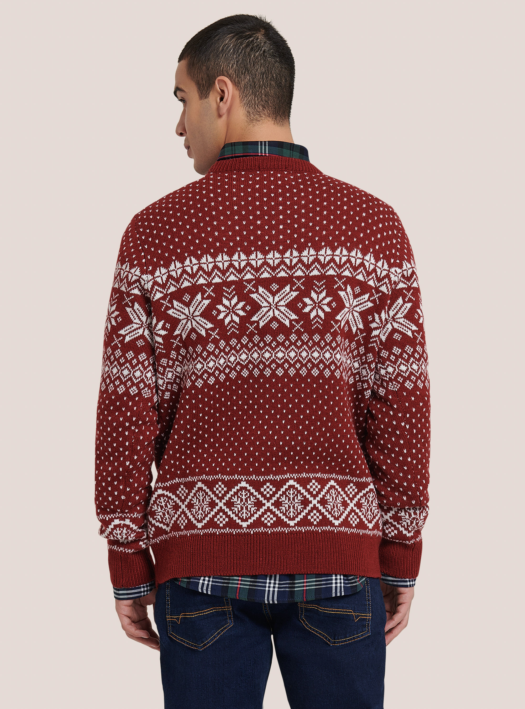 Jersey de cuello redondo con copos de nieve, ROJO