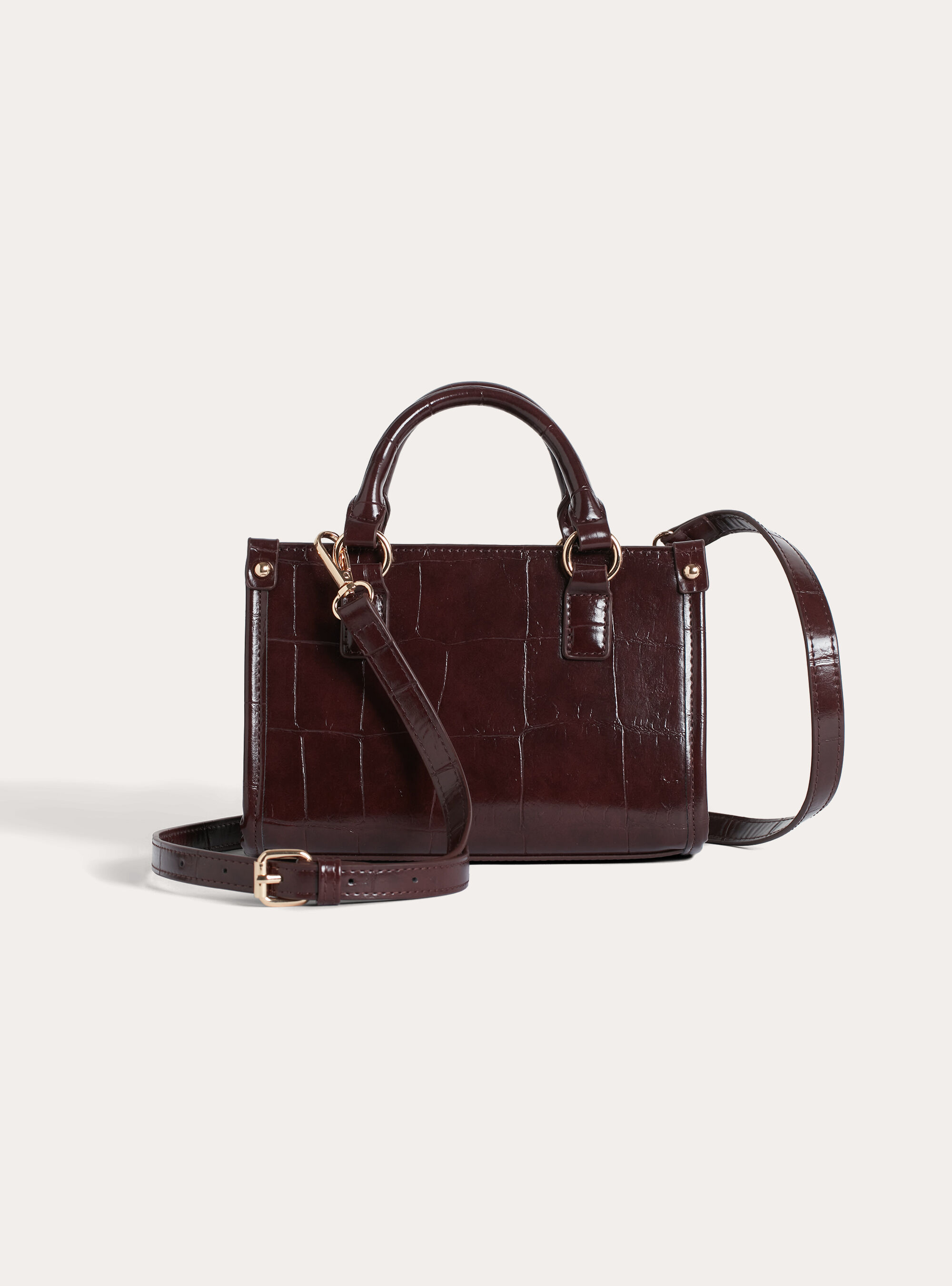 Mini tote bag effetto coccodrillo, BO1 BORDEAUX DARK