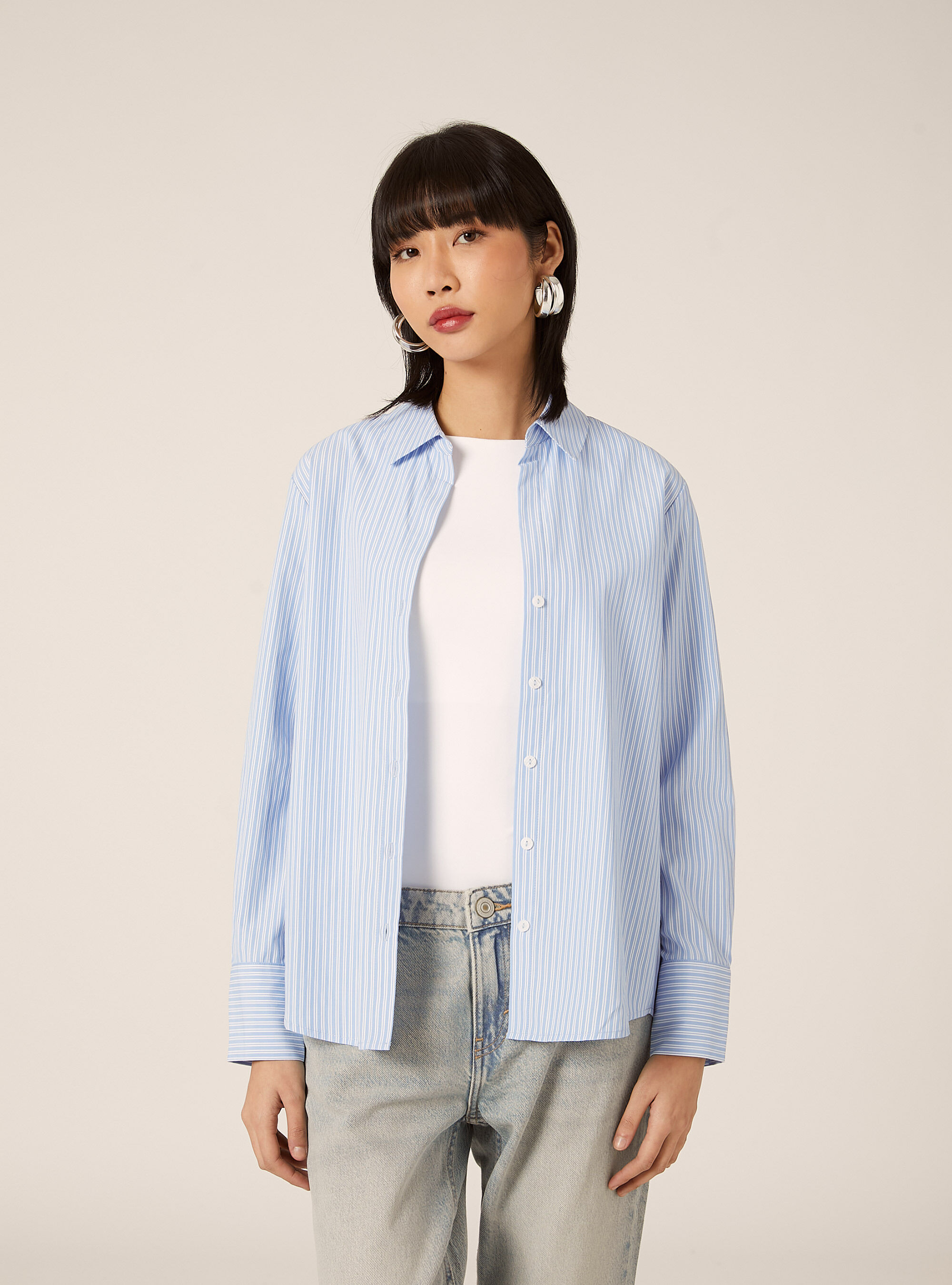 Striped poplin shirt