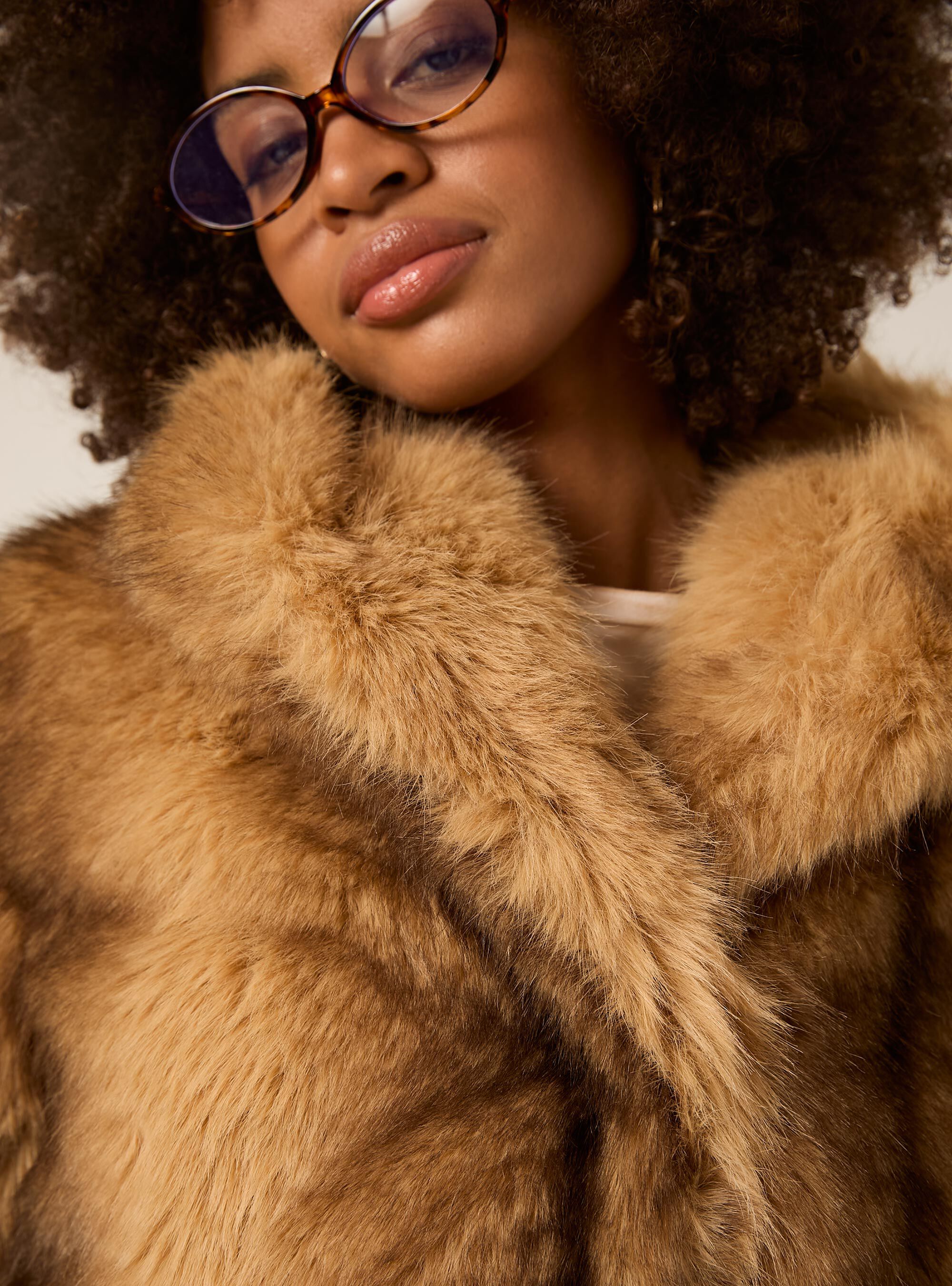 Short faux fur jacket, BG2 BEIGE MEDIUM