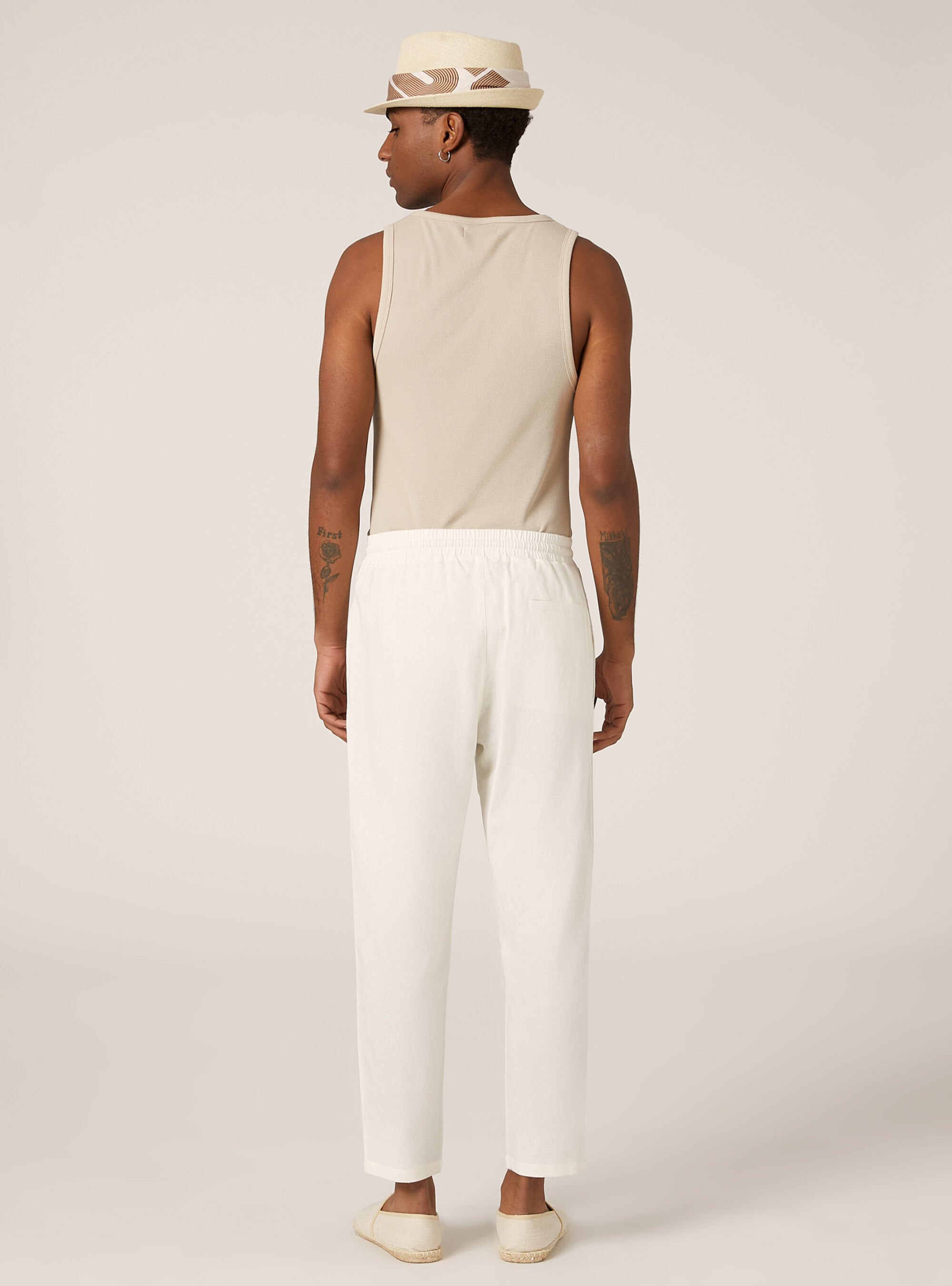 Pantaloni jogger in misto lino, PANNA