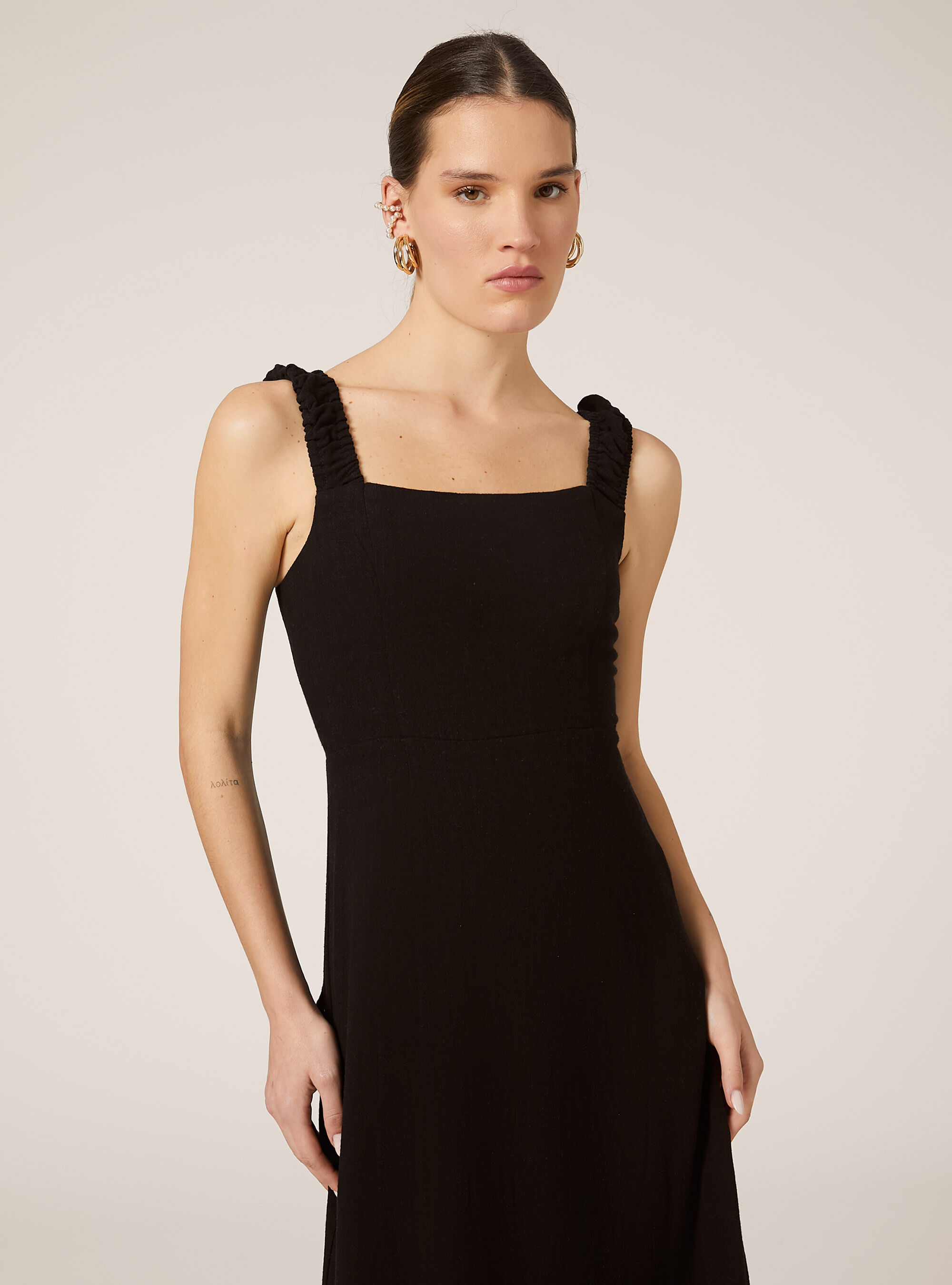 Linen-blend dress with open back, BK1 BLACK