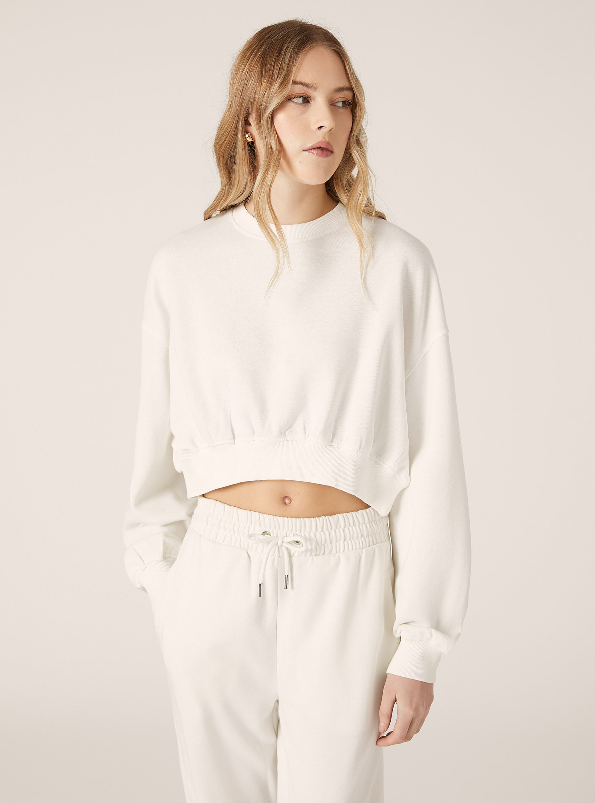 Felpa girocollo cropped, WH1 OFF WHITE