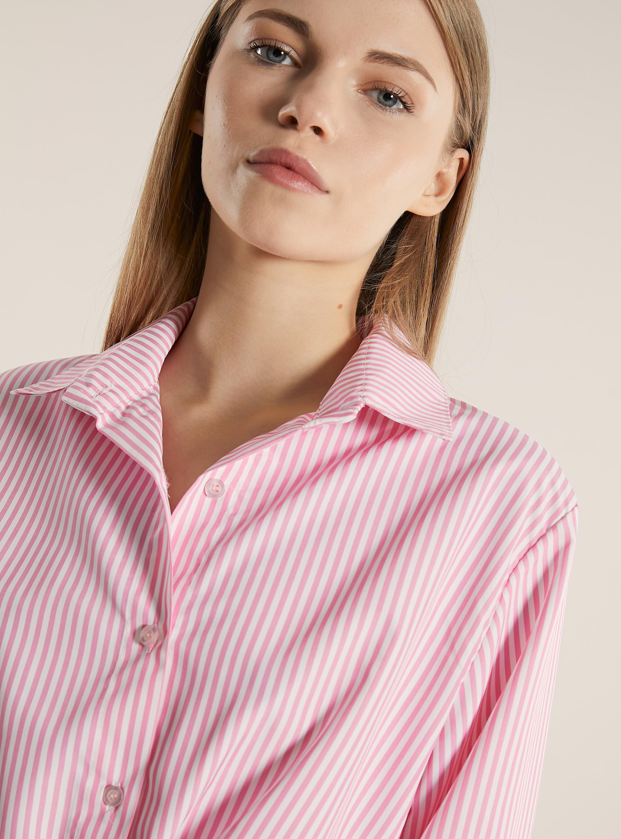 Gestreiftes Popeline-Hemd in Kurzform, PK2 PINK MEDIUM