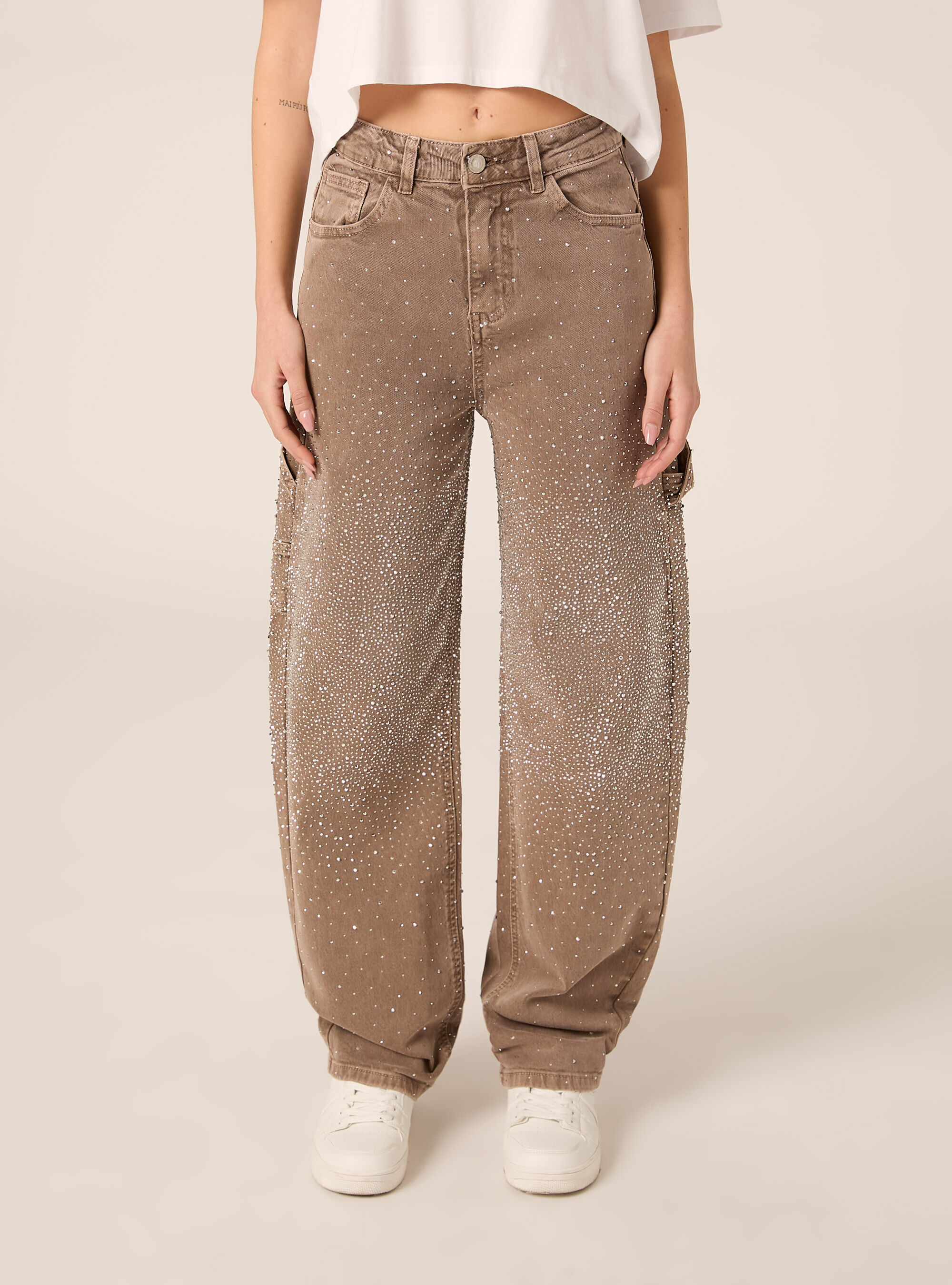 Baggy carpenter jeans colorato con strass