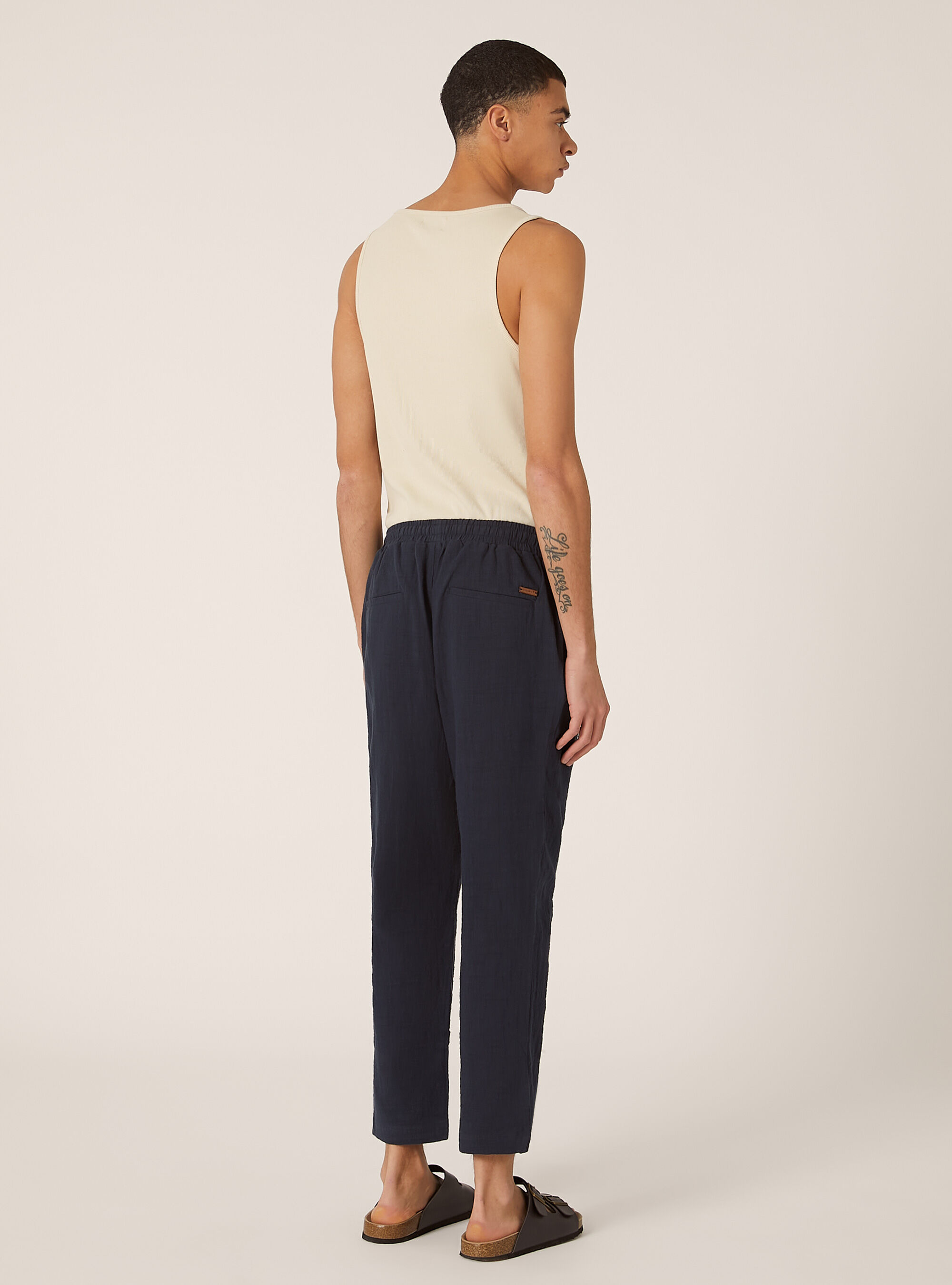 Pantalon en coton avec cordon de serrage &agrave; la taille, NA2 NAVY MEDIUM